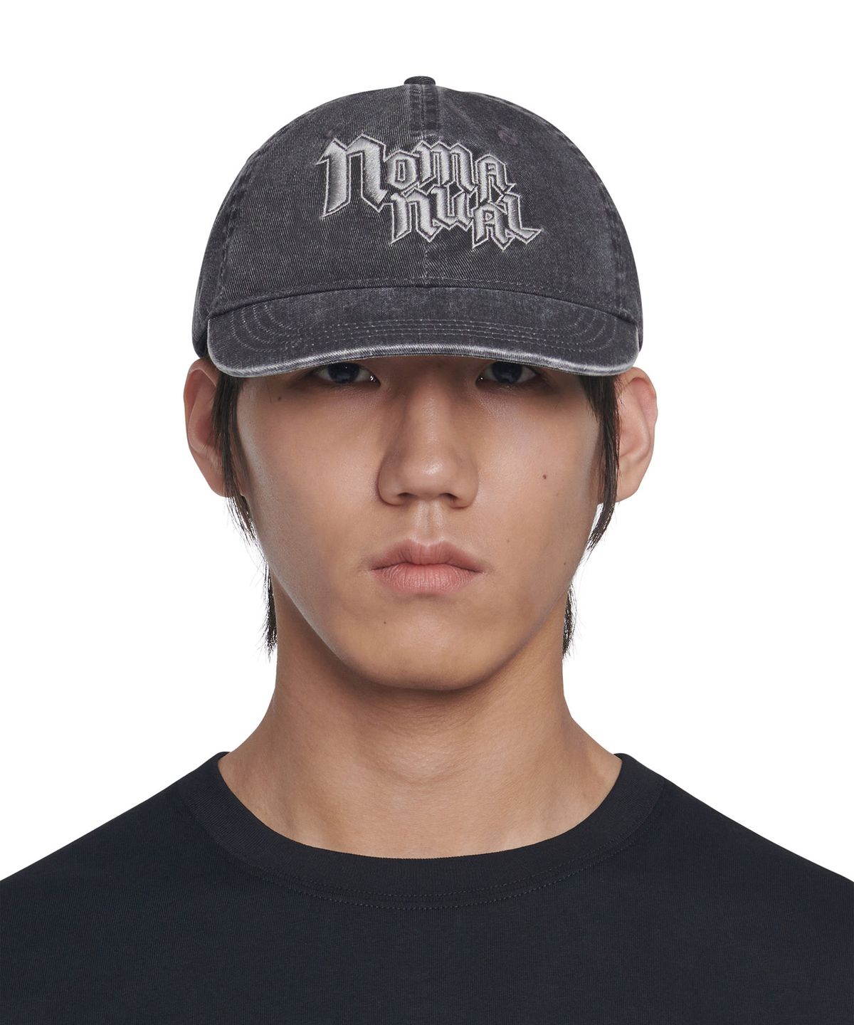 노매뉴얼(NOMANUAL) POINTED LOGO BALL CAP - WASHED BLACK