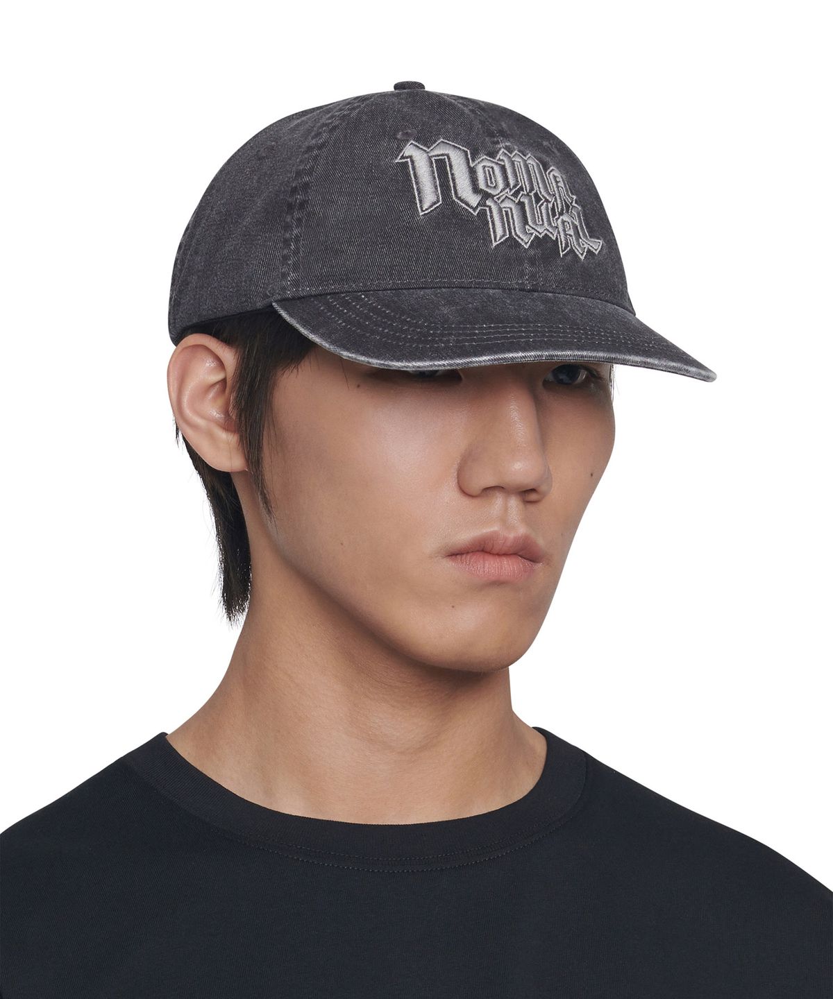 노매뉴얼(NOMANUAL) POINTED LOGO BALL CAP - WASHED BLACK