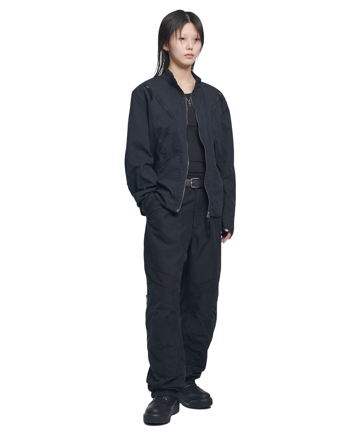 노매뉴얼(NOMANUAL) SIDE ZIPPER DOUBLE KNEE PANTS - BLACK