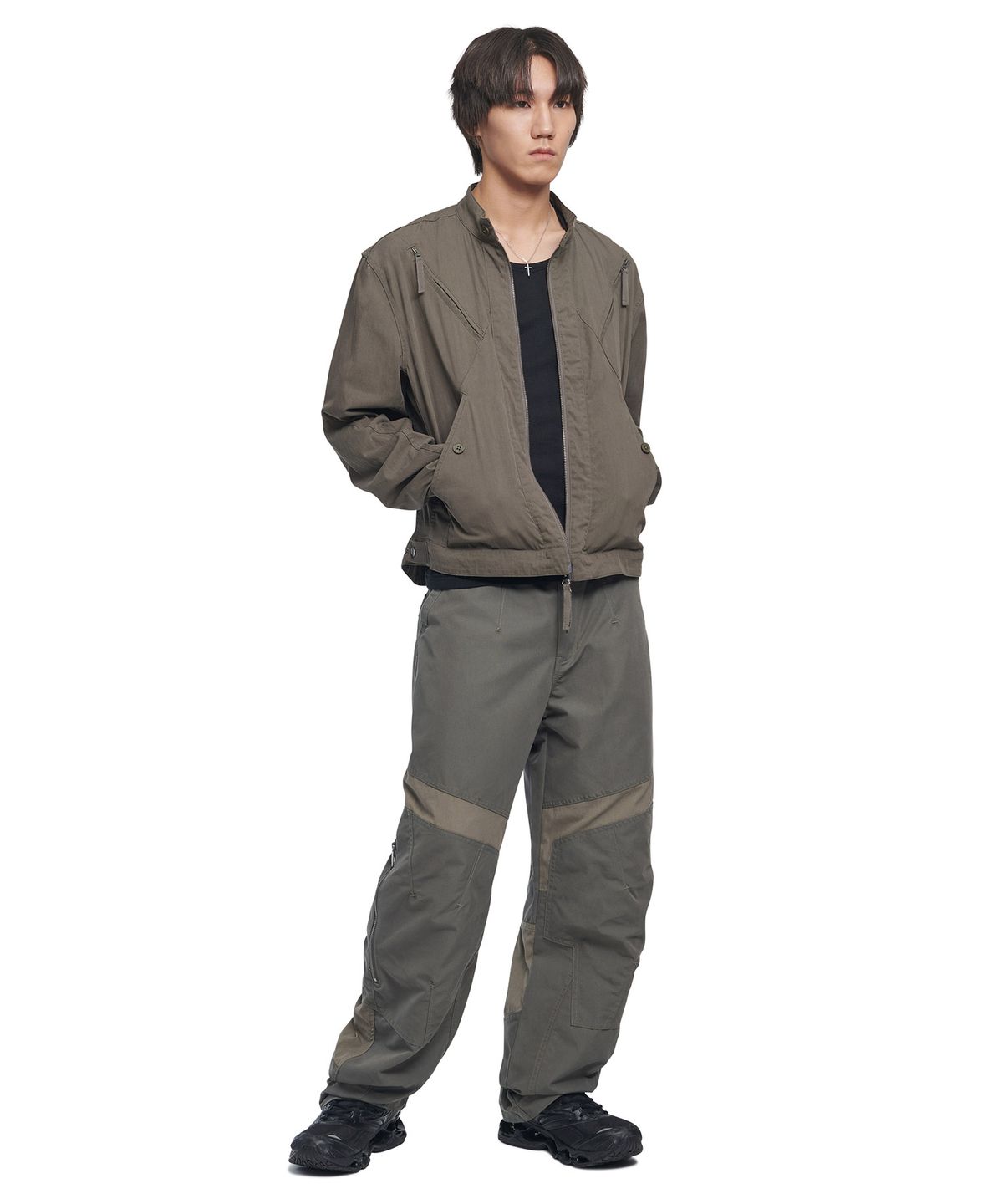 노매뉴얼(NOMANUAL) SIDE ZIPPER DOUBLE KNEE PANTS - KHAKI