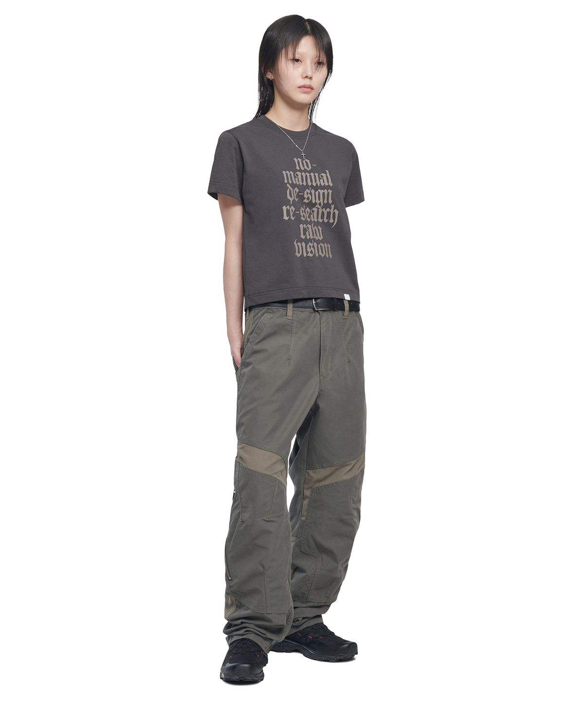 노매뉴얼(NOMANUAL) SIDE ZIPPER DOUBLE KNEE PANTS - KHAKI