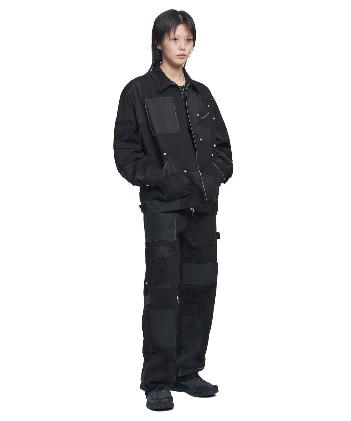 노매뉴얼(NOMANUAL) MULTI PANEL WORK PANTS - WASHED BLACK