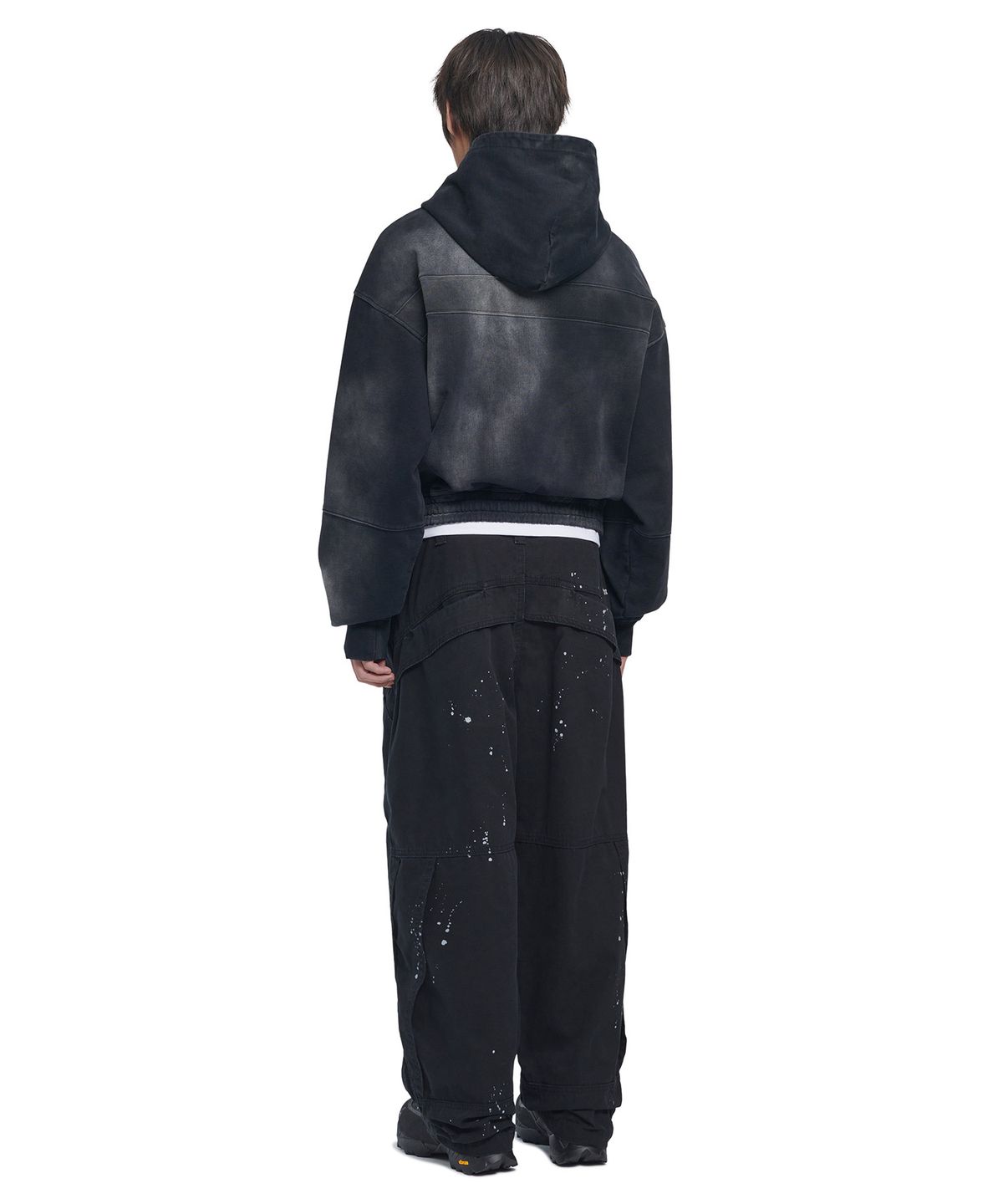 노매뉴얼(NOMANUAL) PAINTED DOUBLE KNEE PANTS - WASHED BLACK