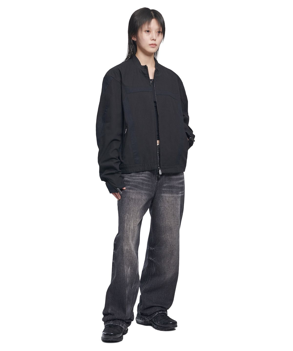 노매뉴얼(NOMANUAL) SEMI FLARE DENIM PANTS - WASHED BLACK