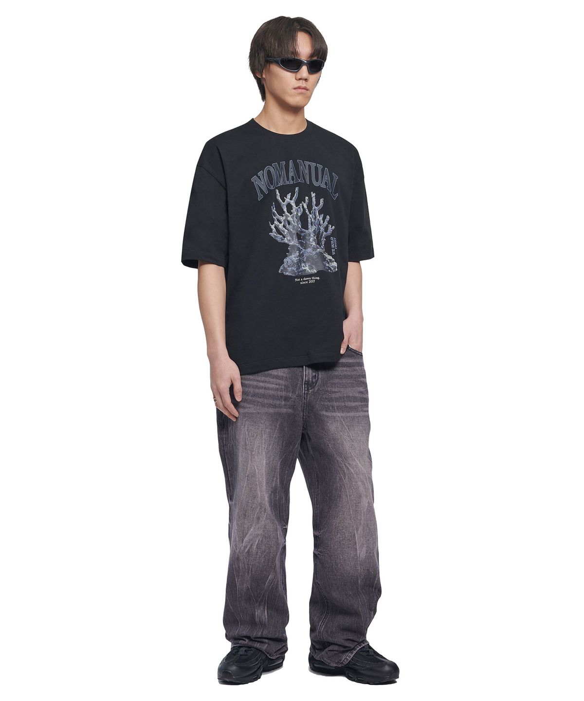 노매뉴얼(NOMANUAL) SEMI FLARE DENIM PANTS - WASHED PURPLE