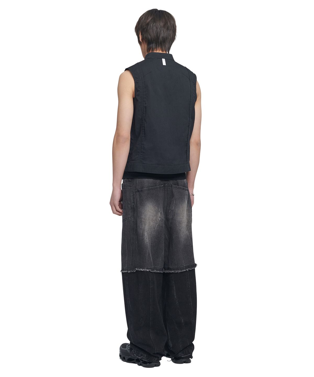 노매뉴얼(NOMANUAL) HALF & HALF DENIM PANTS - WASHED BLACK
