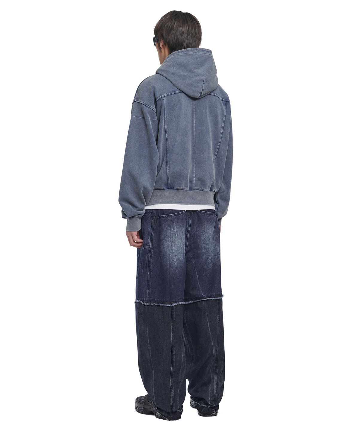 노매뉴얼(NOMANUAL) HALF & HALF DENIM PANTS - WASHED NAVY