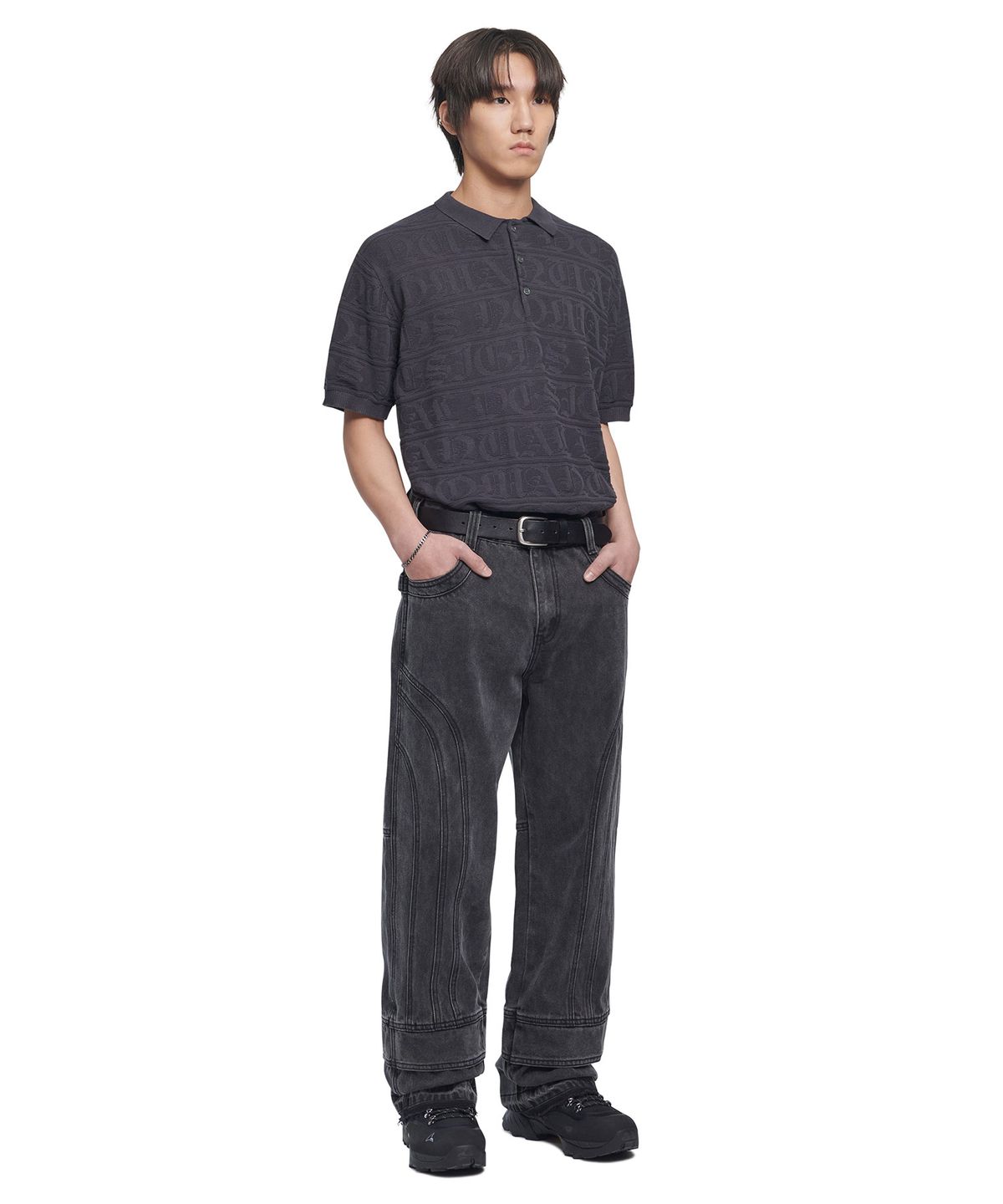 노매뉴얼(NOMANUAL) WASHED DENIM WORK PANTS - WASHED BLACK