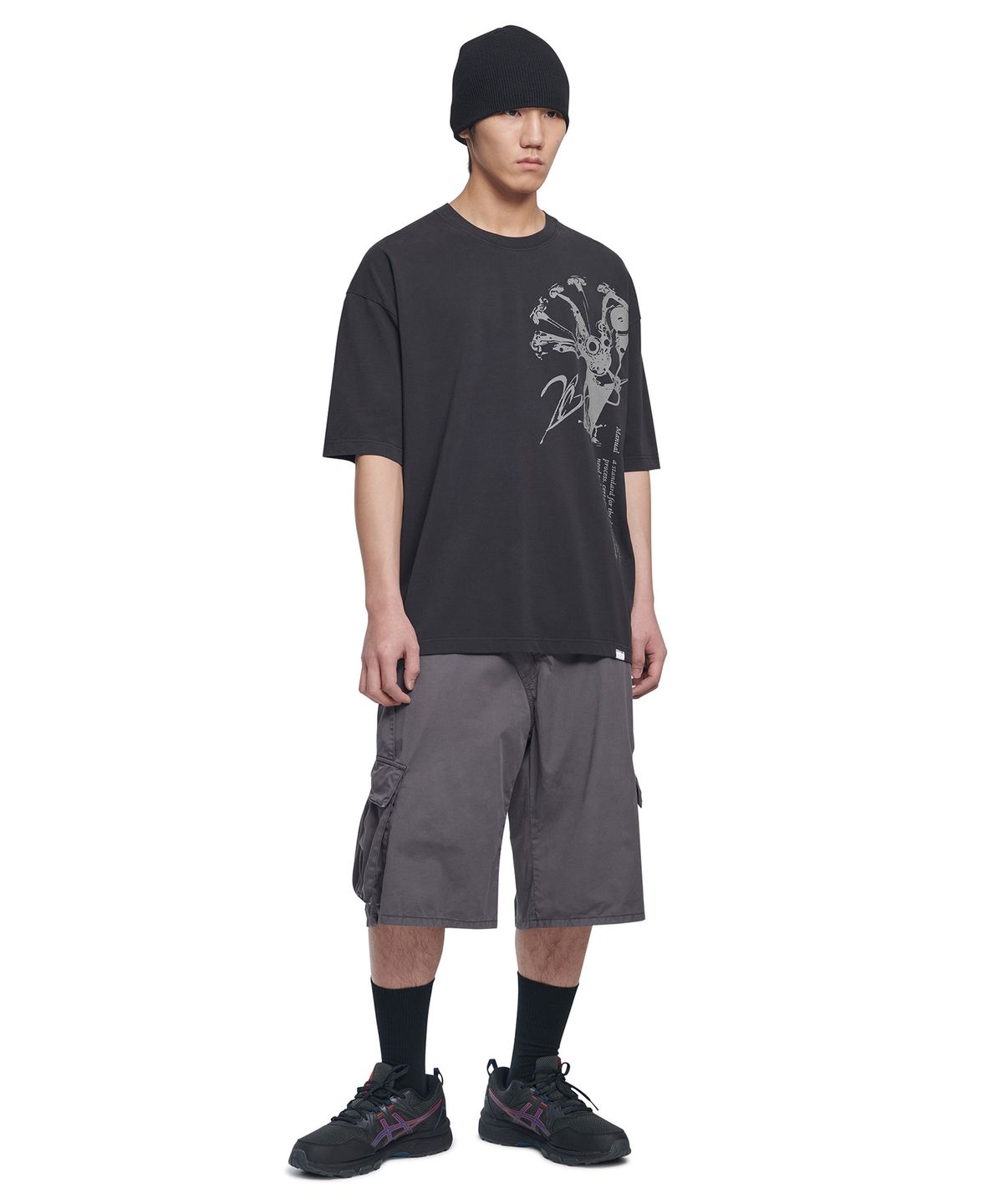노매뉴얼(NOMANUAL) TWISTED CARGO SHORTS - WASHED CHARCOAL