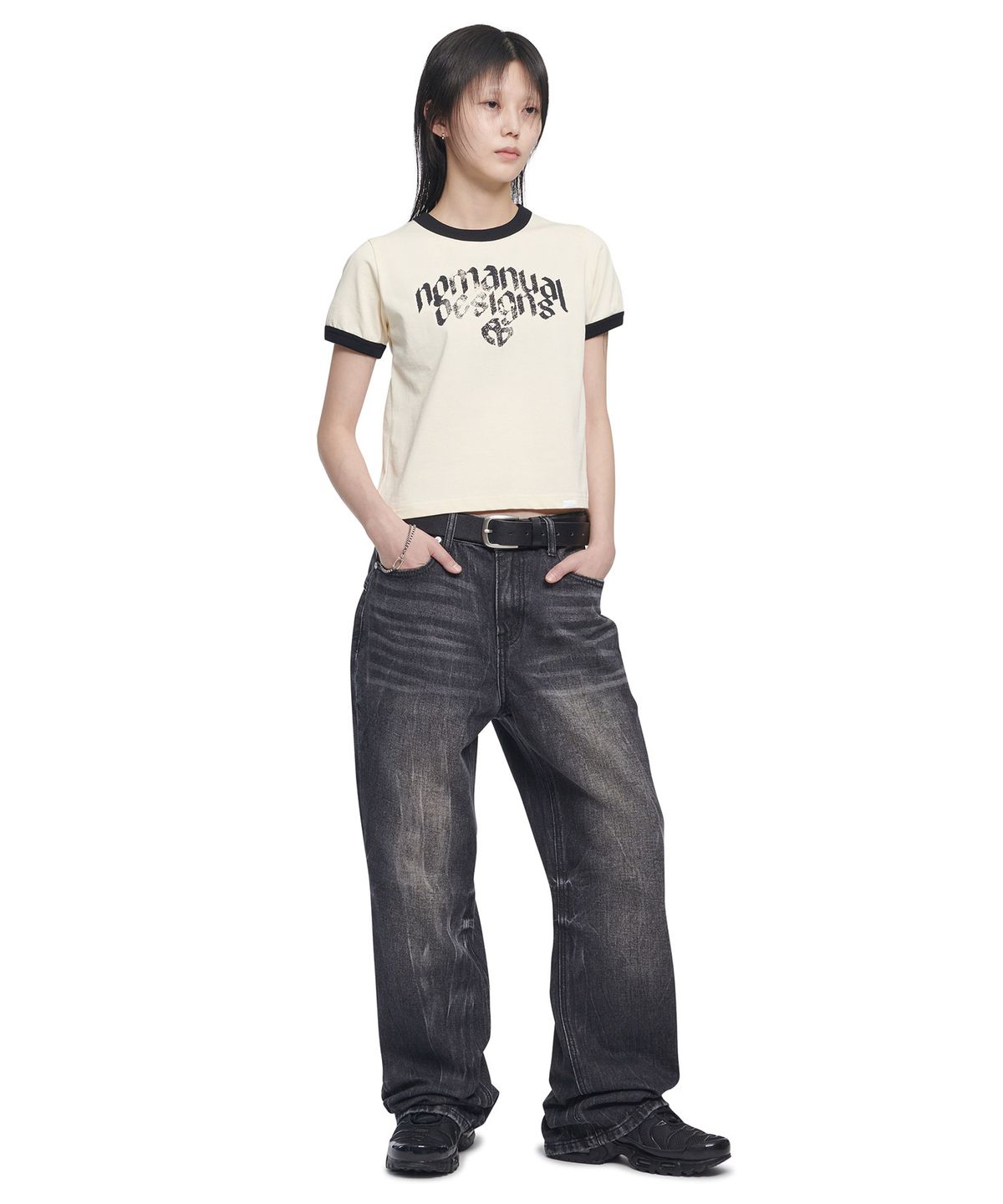 노매뉴얼(NOMANUAL) N.D RINGER T-SHIRT - CREAM