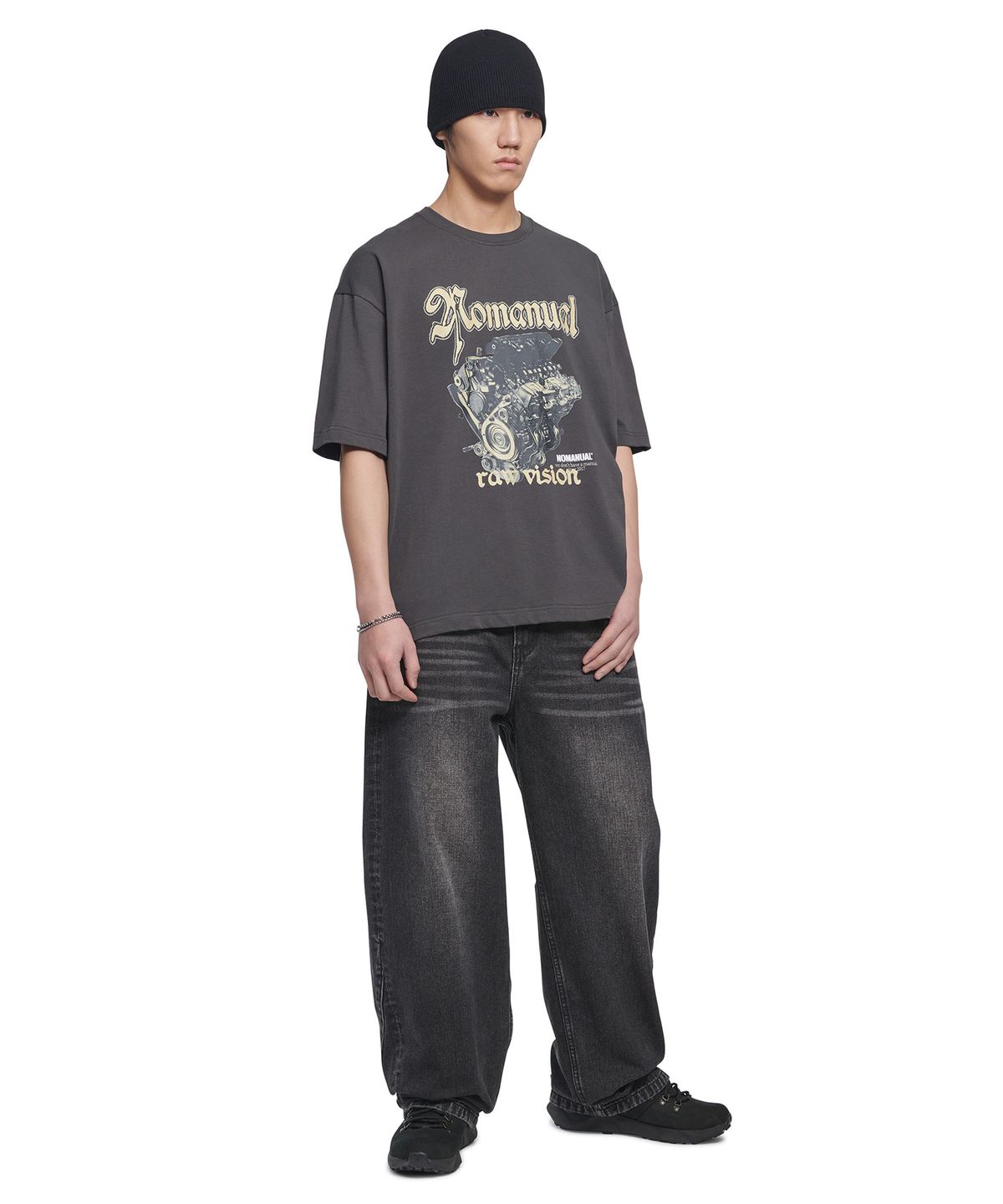 노매뉴얼(NOMANUAL) NM ENGINE T-SHIRT - CHARCOAL