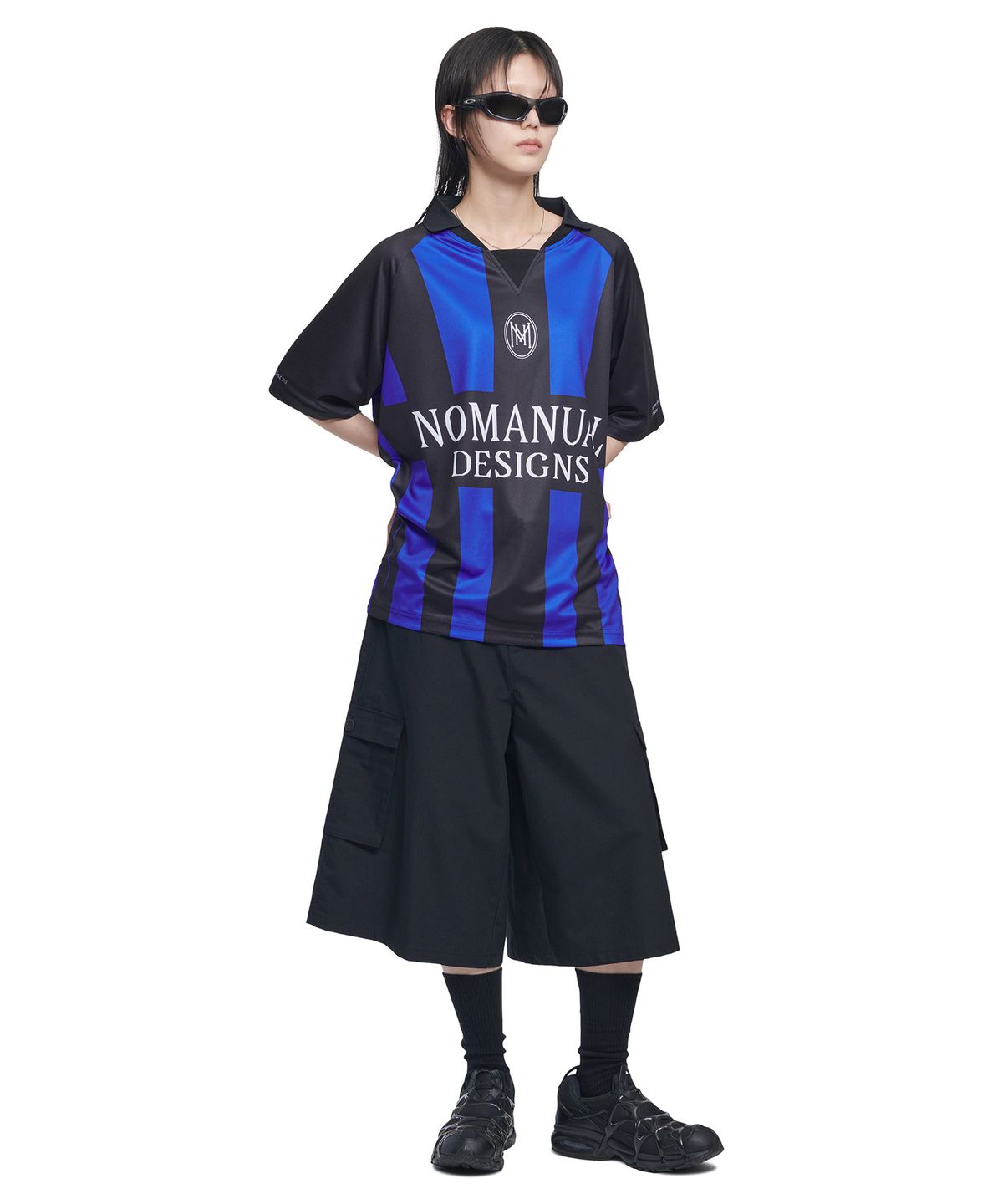 노매뉴얼(NOMANUAL) STRIPE FOOTBALL SHIRT - BLUE