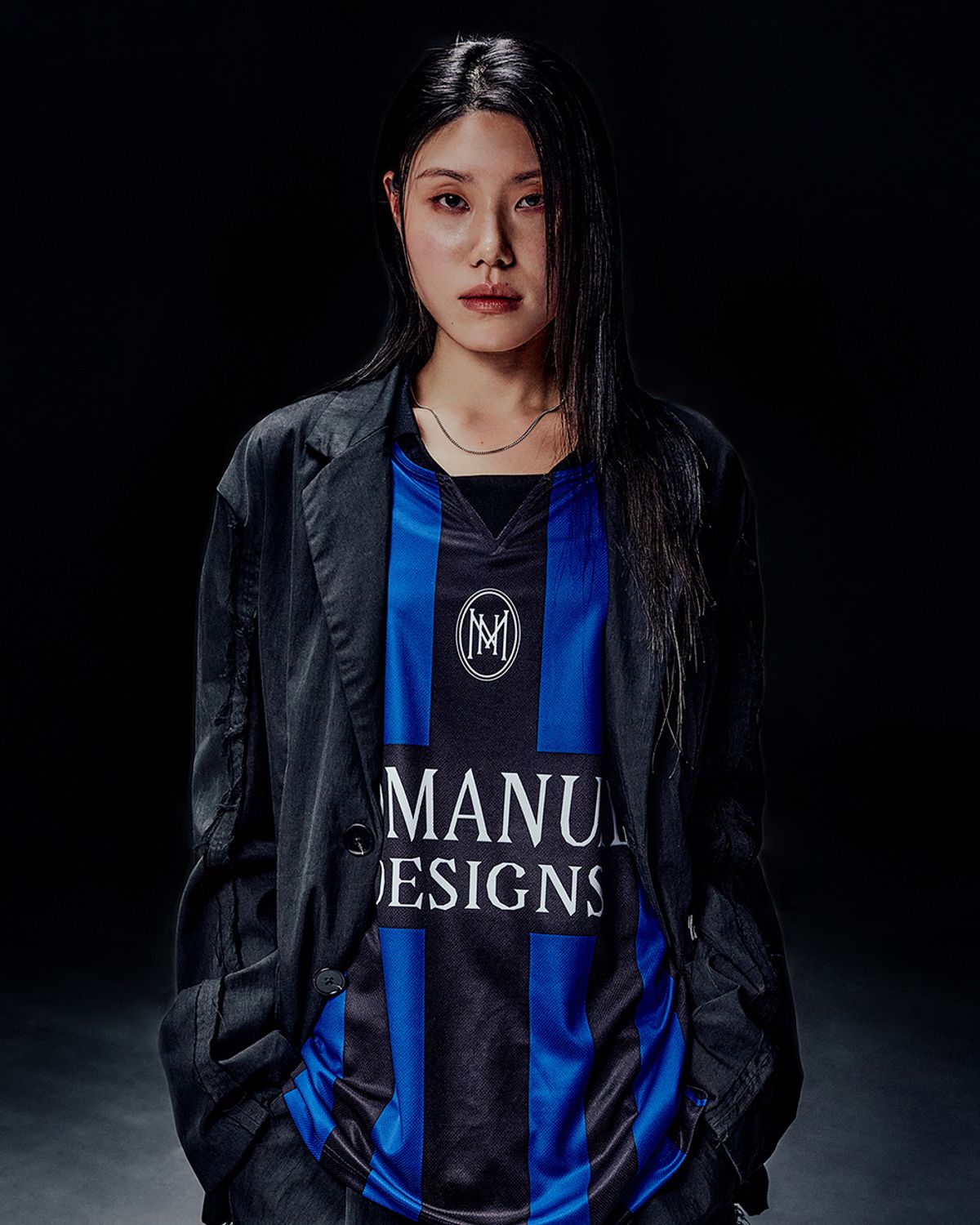 노매뉴얼(NOMANUAL) STRIPE FOOTBALL SHIRT - BLUE