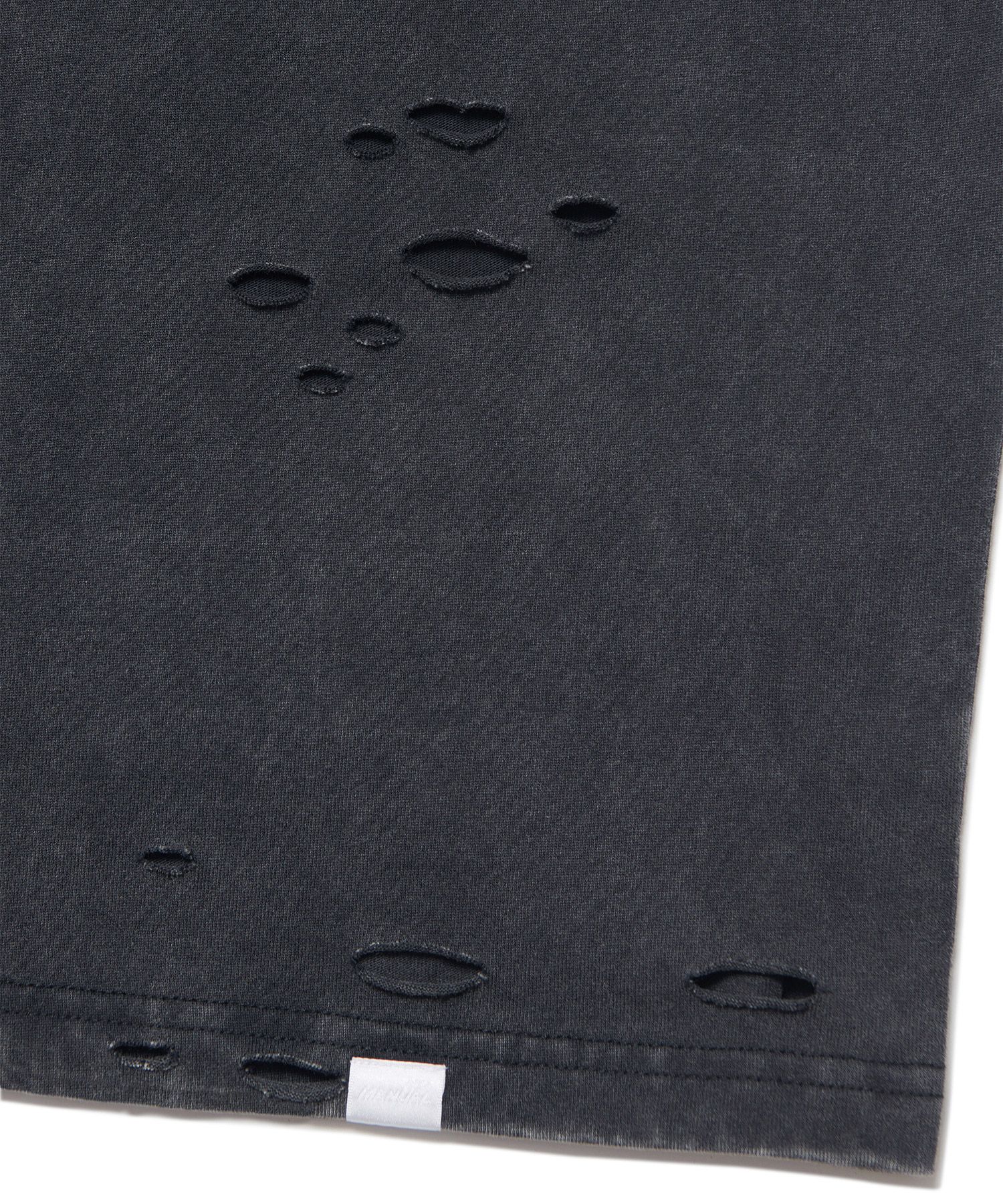 MUSINSA | NOMANUAL ECDYSIS DAMAGED T-SHIRT - WASHED BLACK