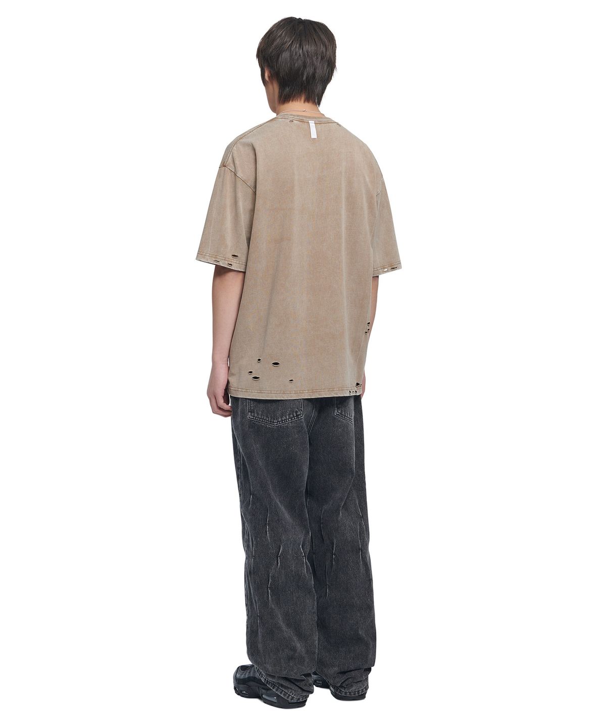 노매뉴얼(NOMANUAL) ECDYSIS DAMAGED T-SHIRT - WASHED BROWN