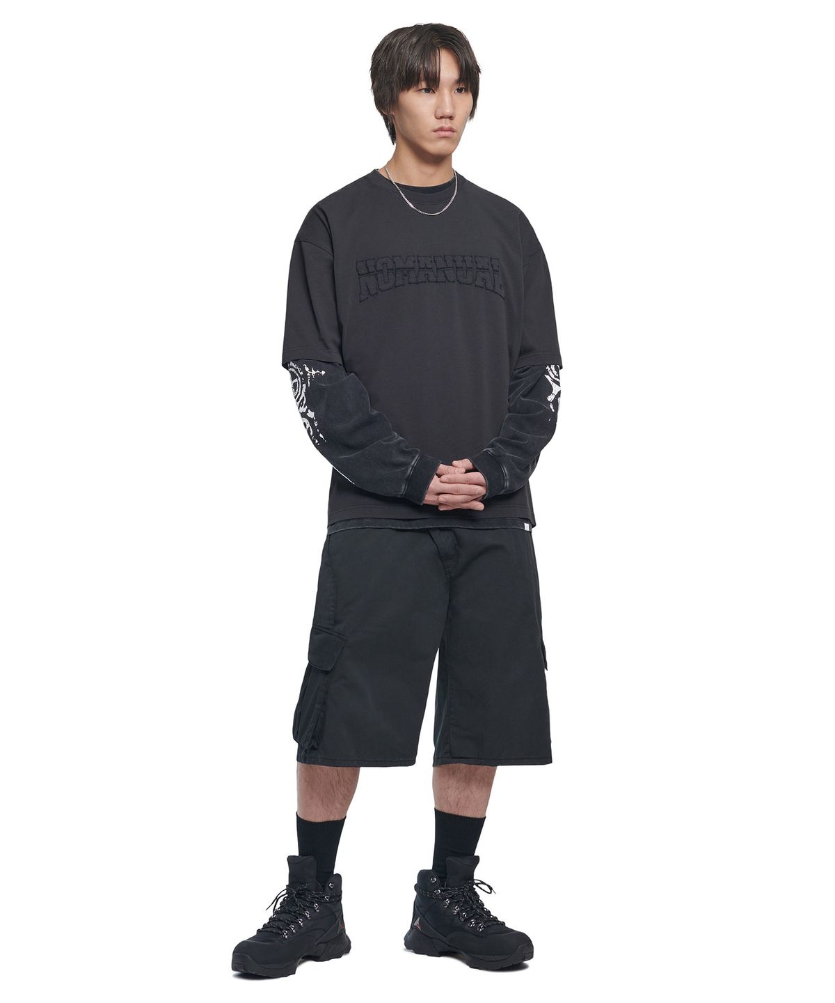 노매뉴얼(NOMANUAL) PATCH T-SHIRT - WASHED BLACK