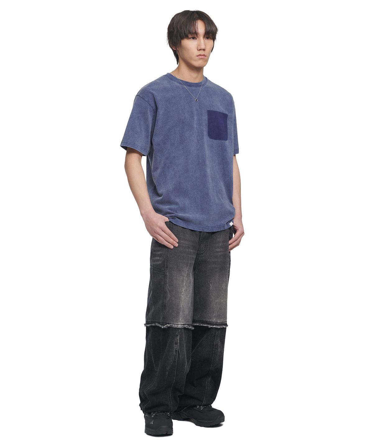 노매뉴얼(NOMANUAL) DETACHED POCKET T-SHIRT - WASHED BLUE