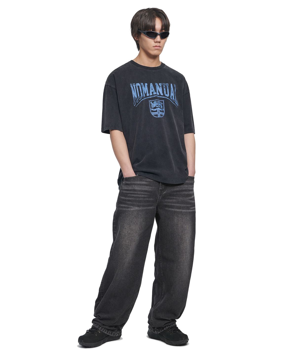 노매뉴얼(NOMANUAL) EMBLEM WASHED T-SHIRT - WASHED BLACK