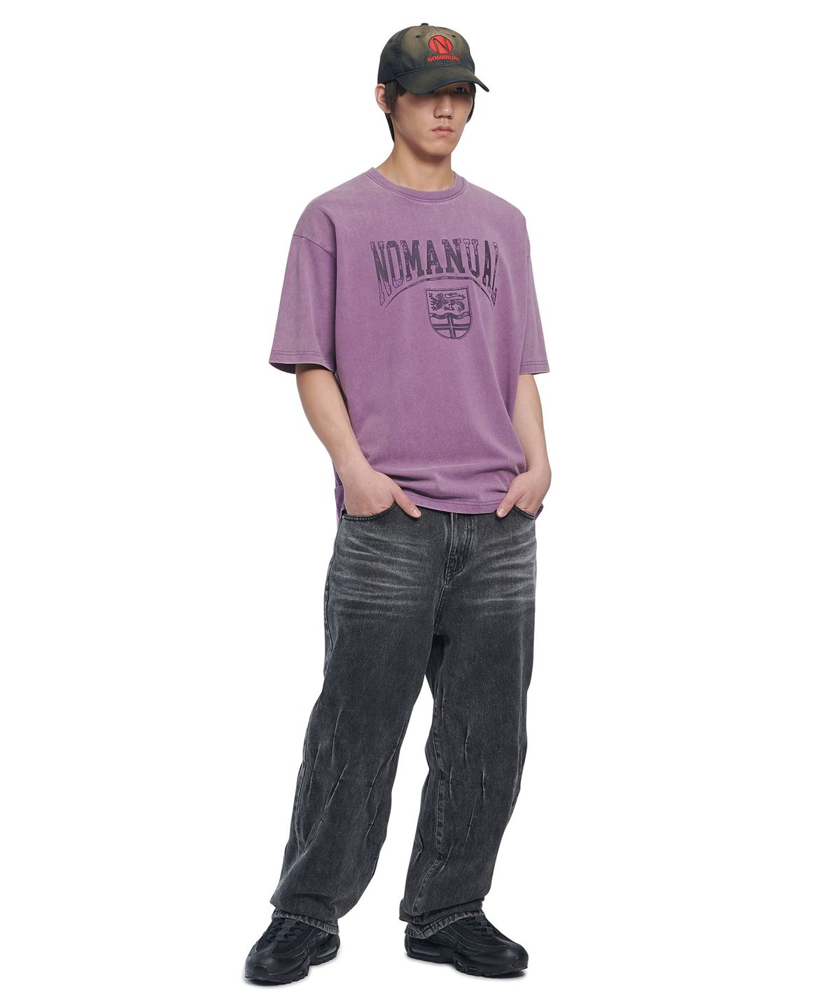 노매뉴얼(NOMANUAL) EMBLEM WASHED T-SHIRT - WASHED PURPLE