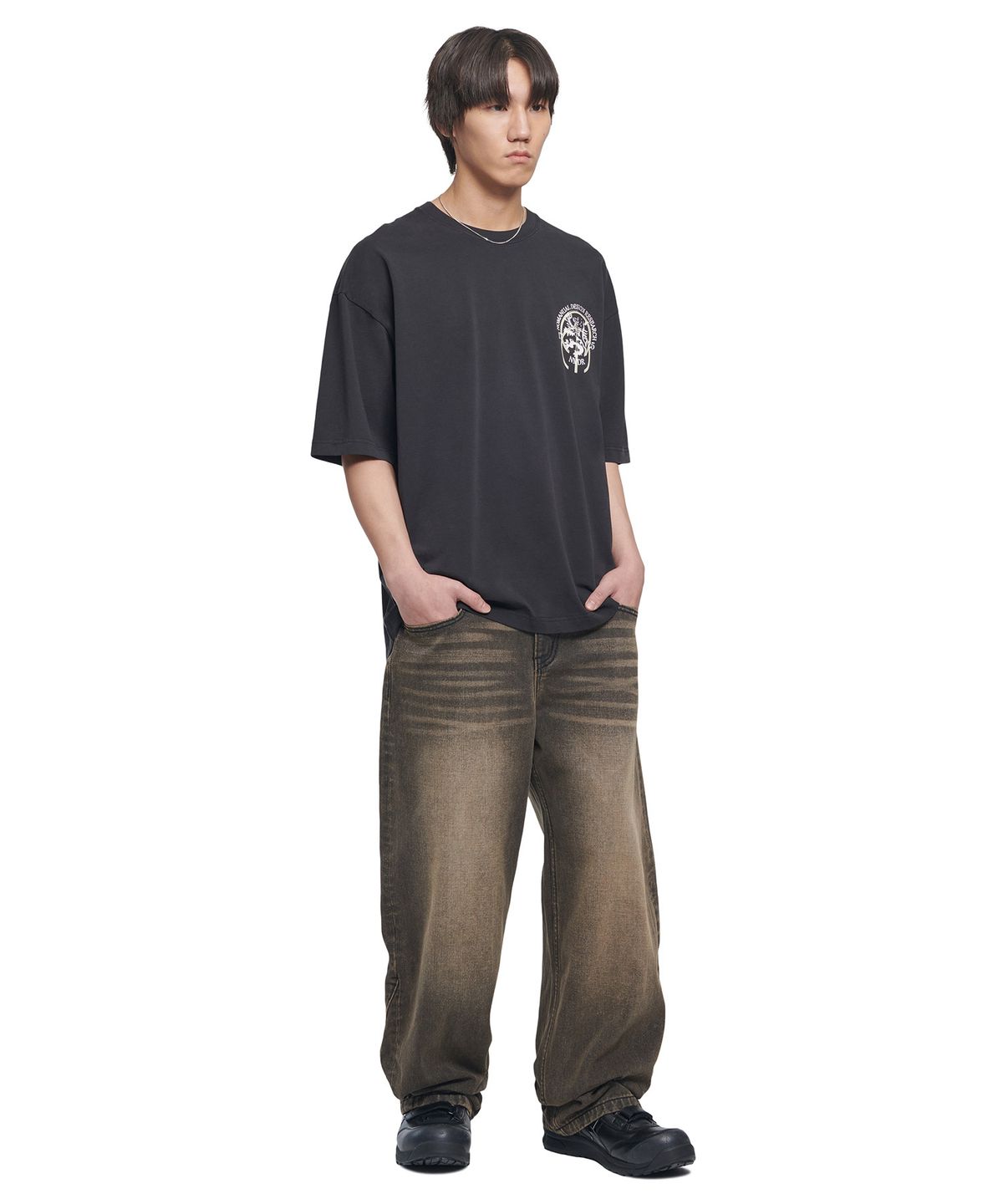 노매뉴얼(NOMANUAL) NM HERALDRY T-SHIRT - WASHED BLACK