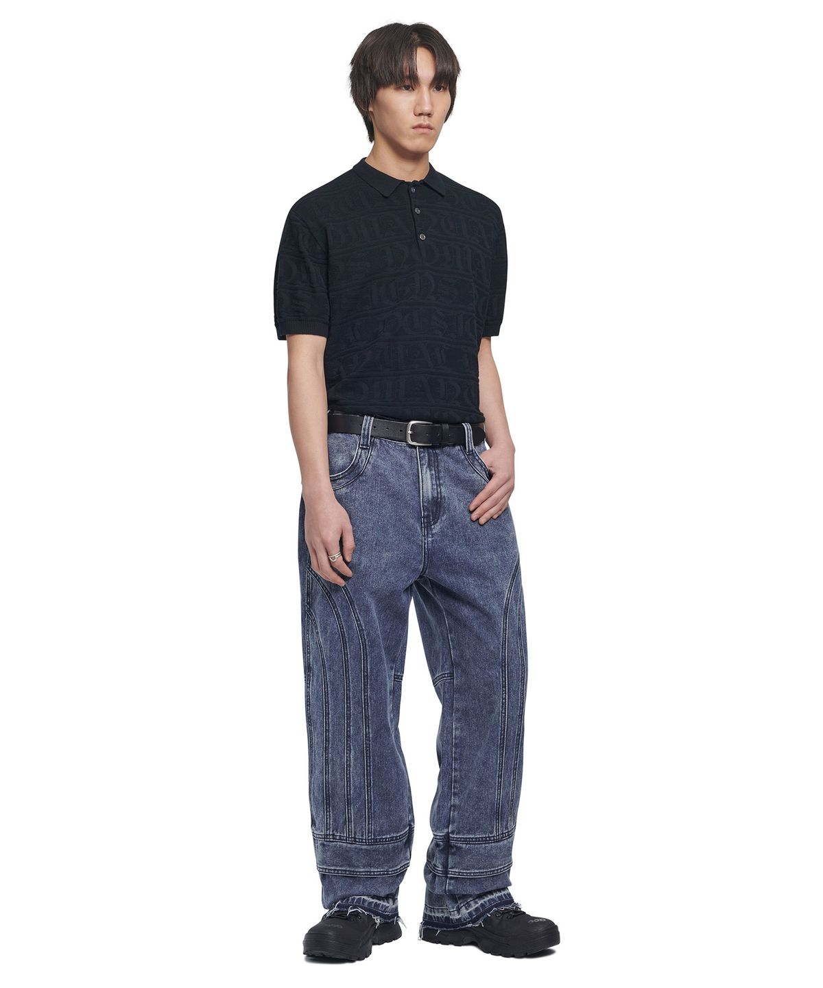 노매뉴얼(NOMANUAL) JACQUARD POLO SHIRT - BLACK
