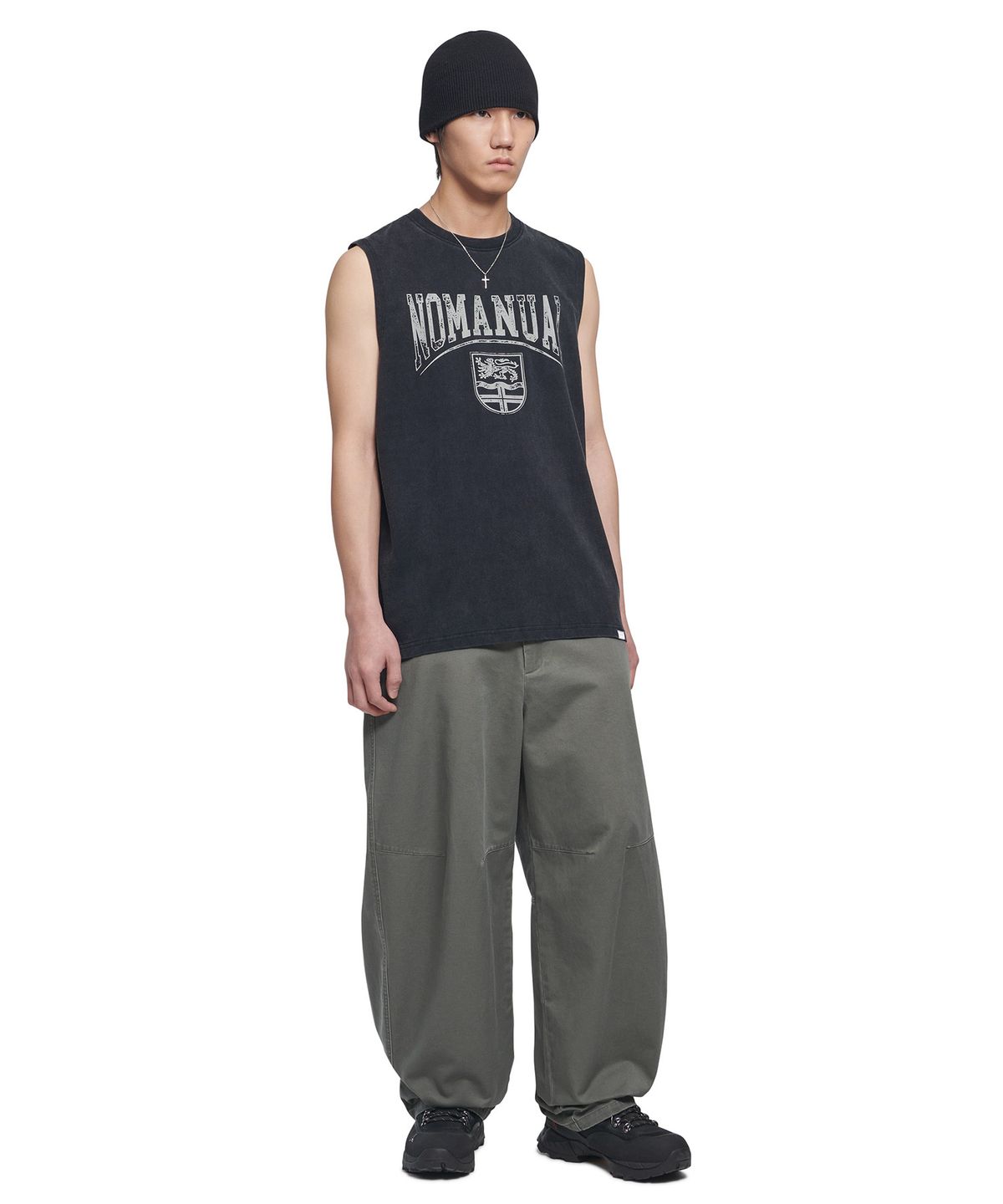 노매뉴얼(NOMANUAL) EMBLEM WASHED SLEEVELESS TEE - WASHED BLACK