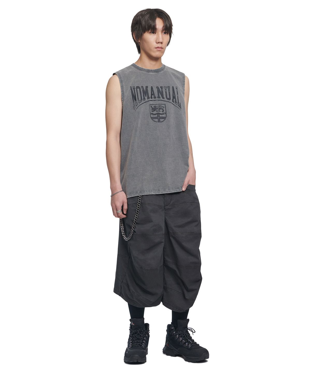 노매뉴얼(NOMANUAL) EMBLEM WASHED SLEEVELESS TEE - WASHED GRAY