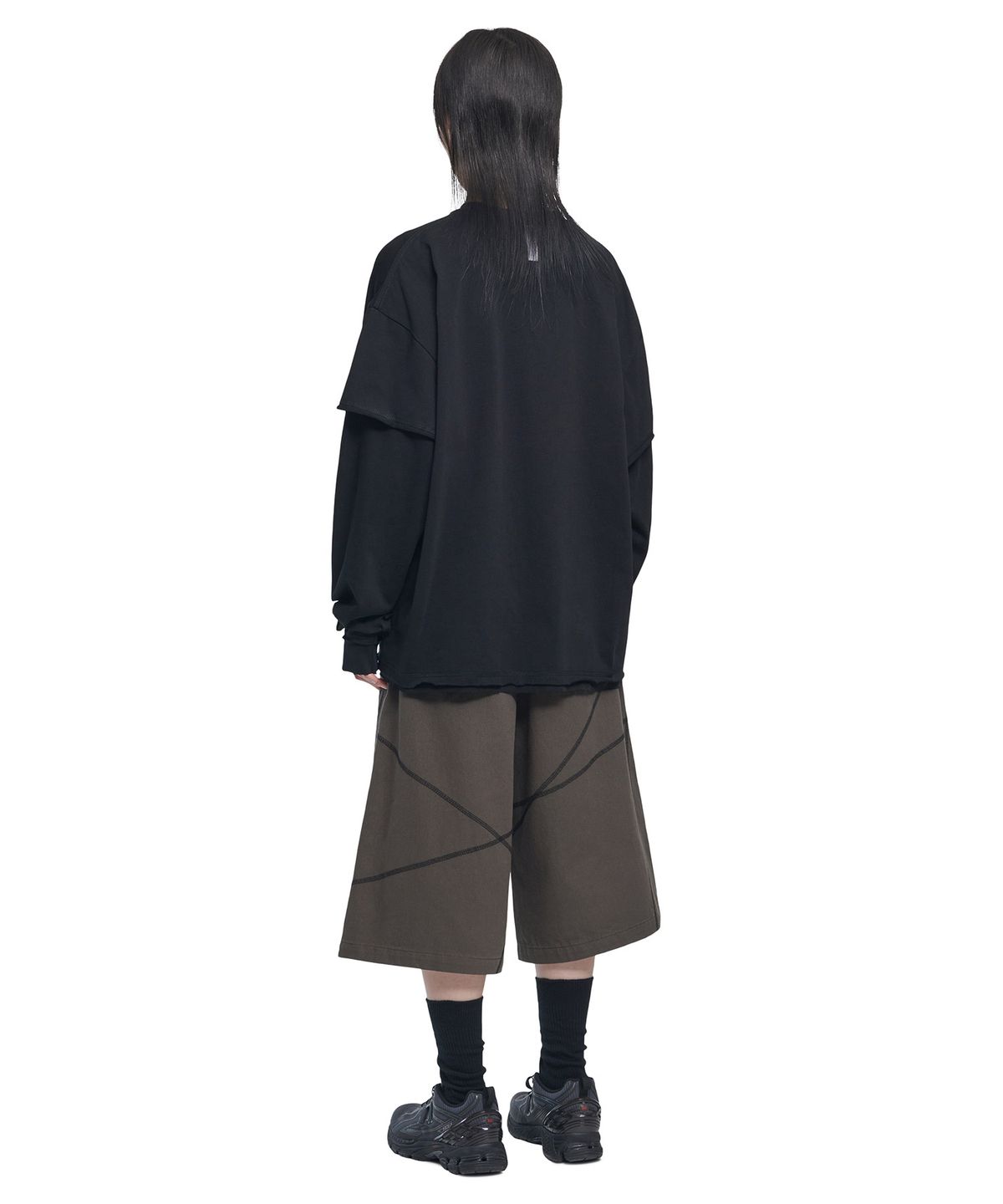 노매뉴얼(NOMANUAL) ABRASION LAYERED LONG SLEEVE TEE - BLACK