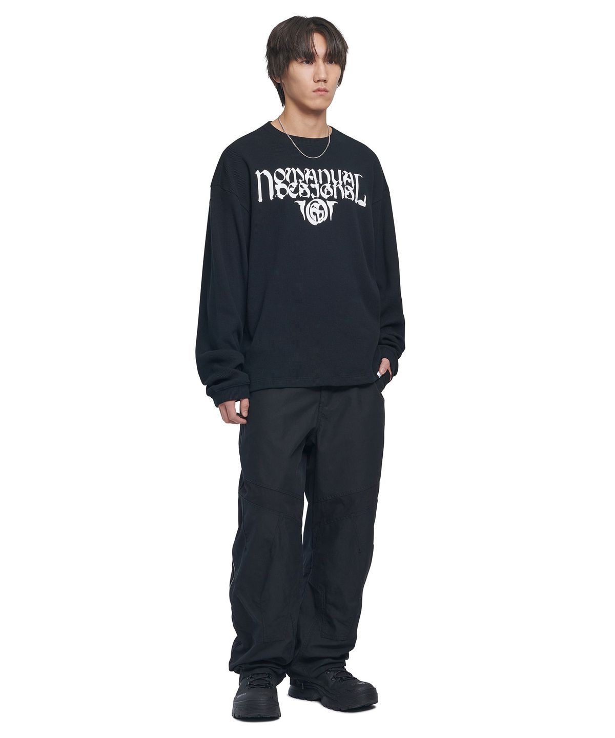 노매뉴얼(NOMANUAL) P.T WAFFLE LONG SLEEVE TEE - BLACK