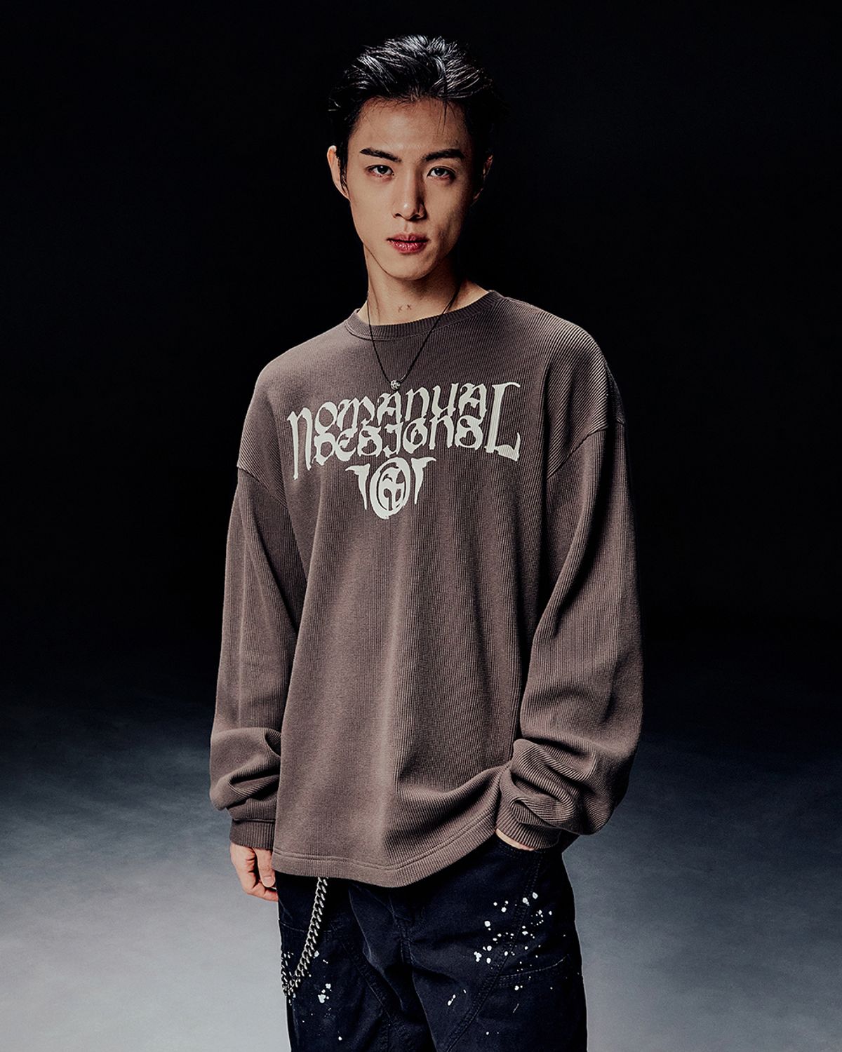노매뉴얼(NOMANUAL) P.T WAFFLE LONG SLEEVE TEE - KHAKI GRAY