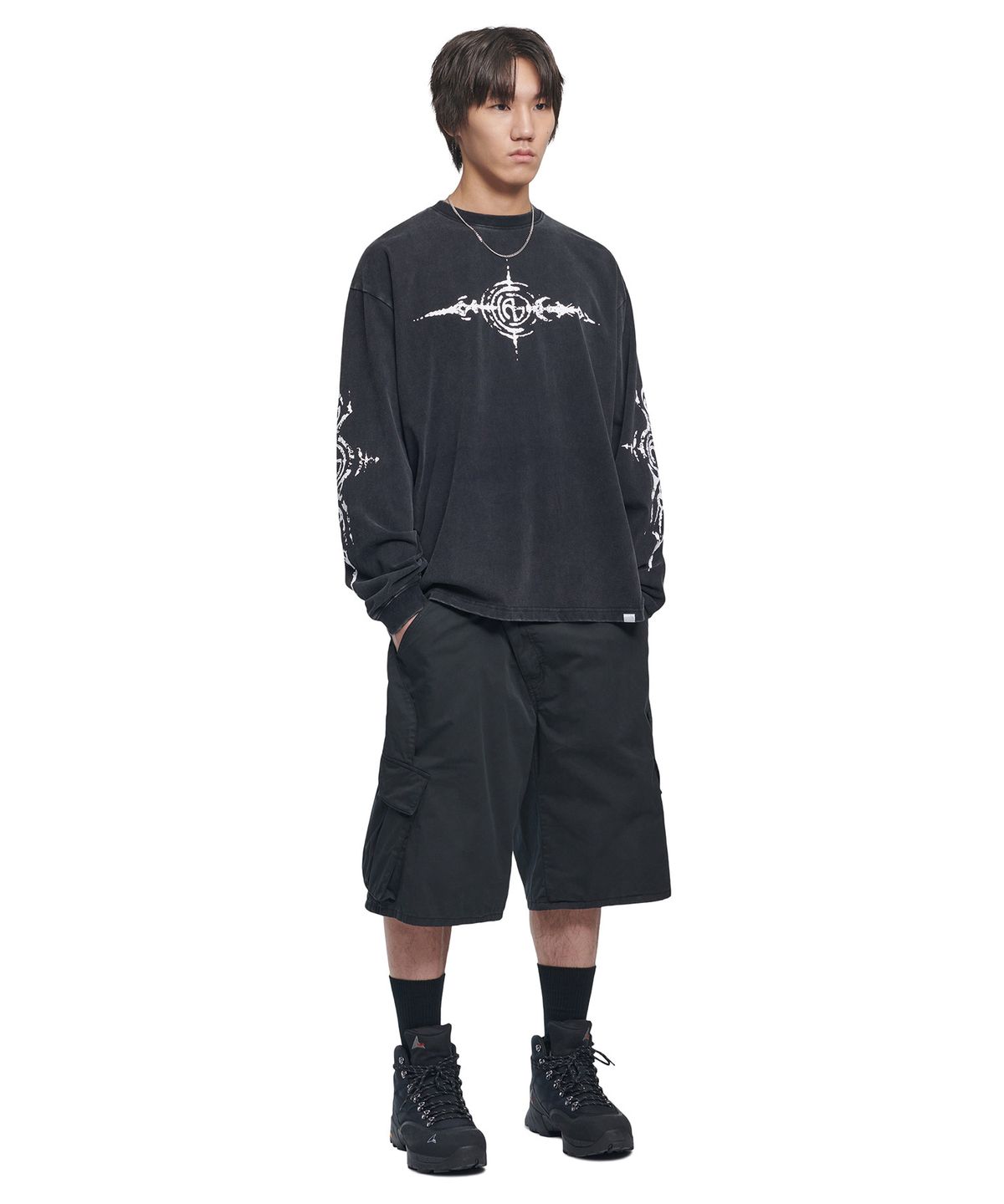 노매뉴얼(NOMANUAL) S.G WASHED LONG SLEEVE TEE - WASHED BLACK