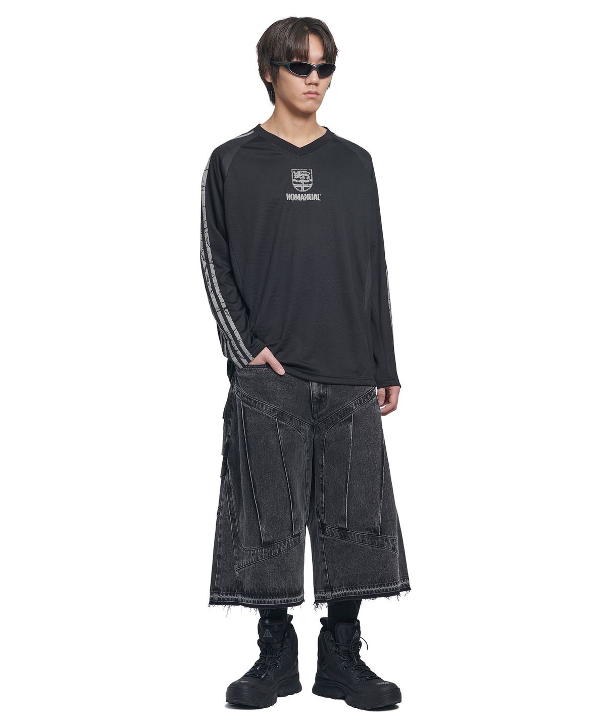 노매뉴얼(NOMANUAL) CRACKED LINE LONG SLEEVE UNIFORM - BLACK