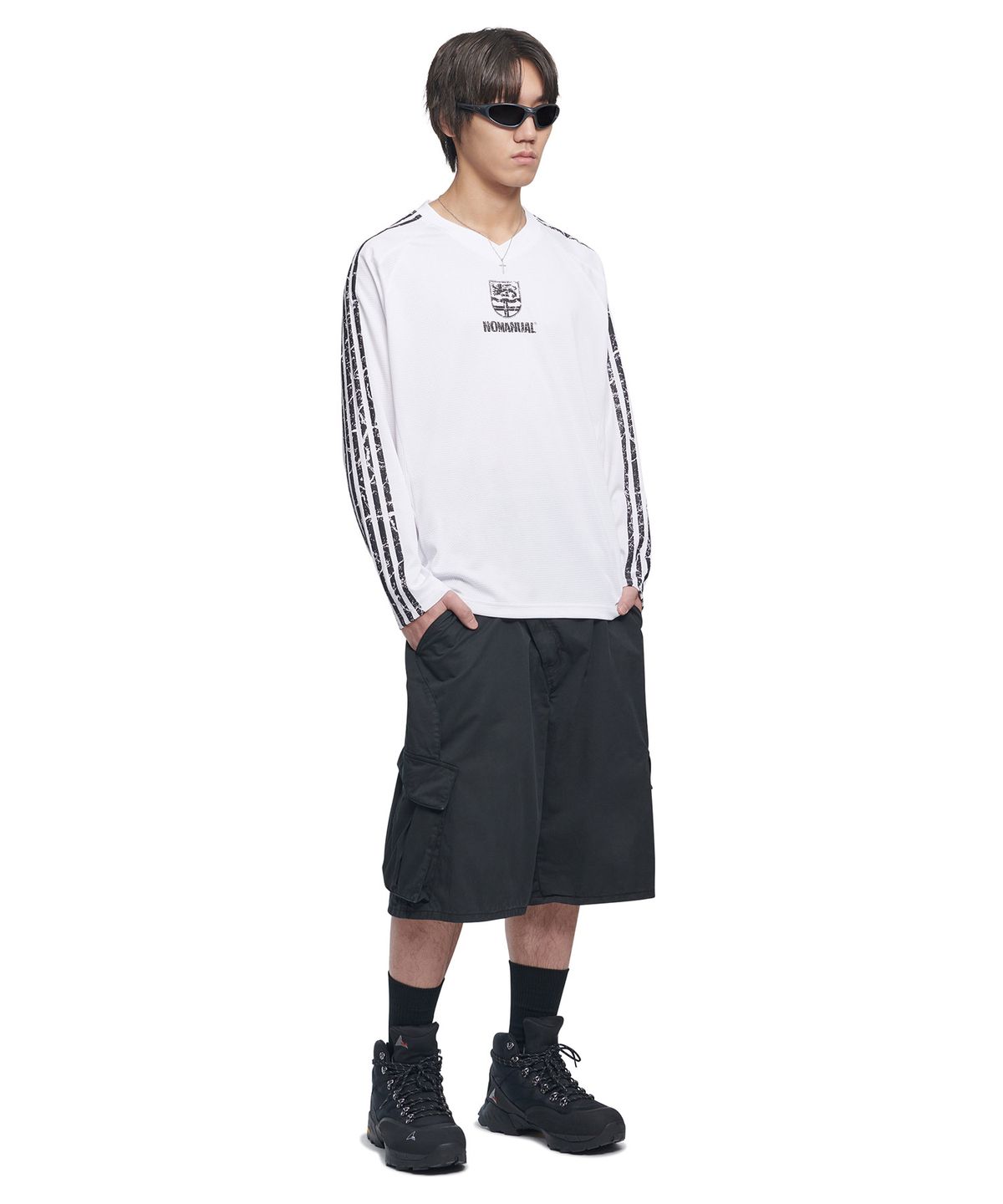 노매뉴얼(NOMANUAL) CRACKED LINE LONG SLEEVE UNIFORM - WHITE