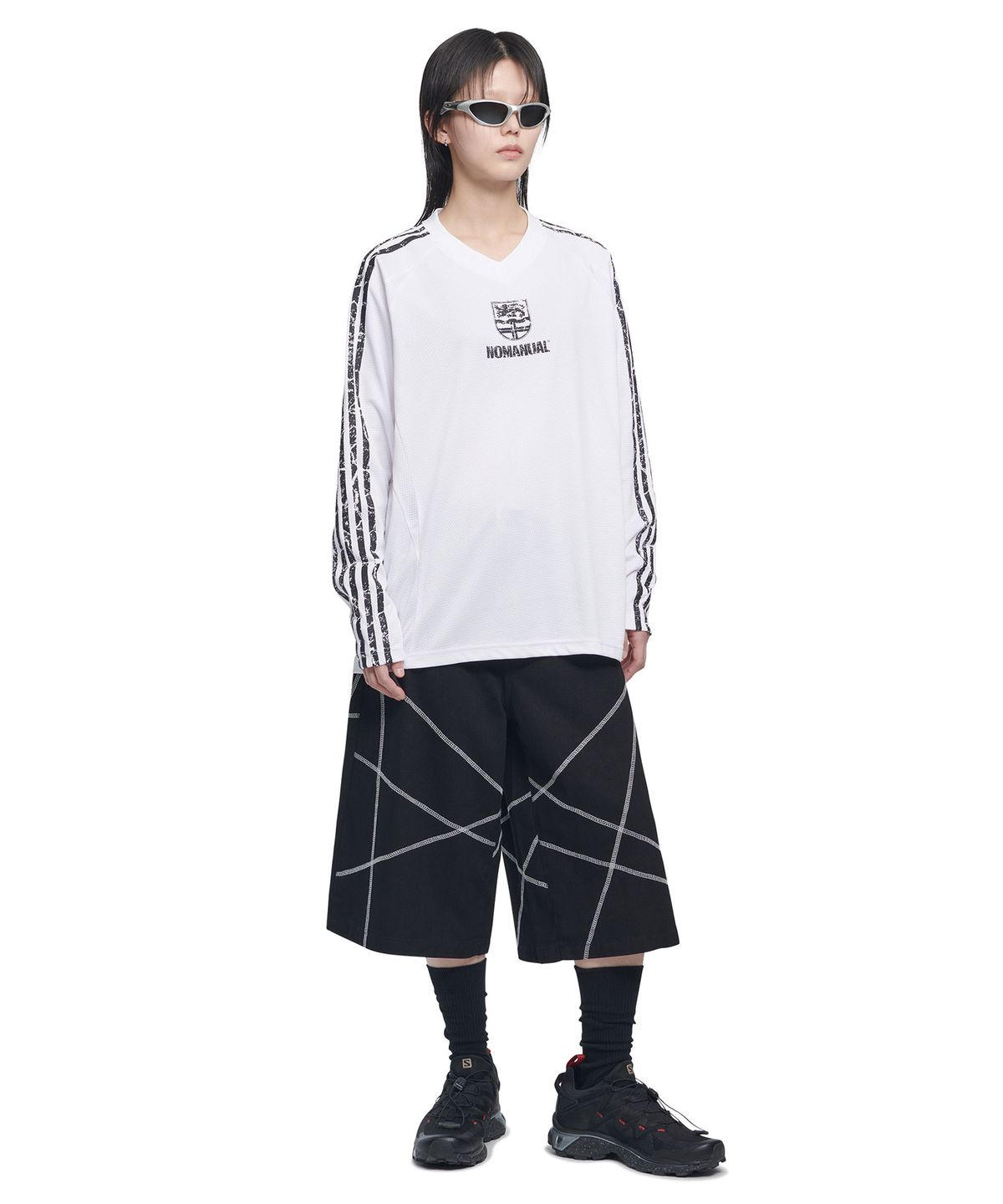 노매뉴얼(NOMANUAL) CRACKED LINE LONG SLEEVE UNIFORM - WHITE