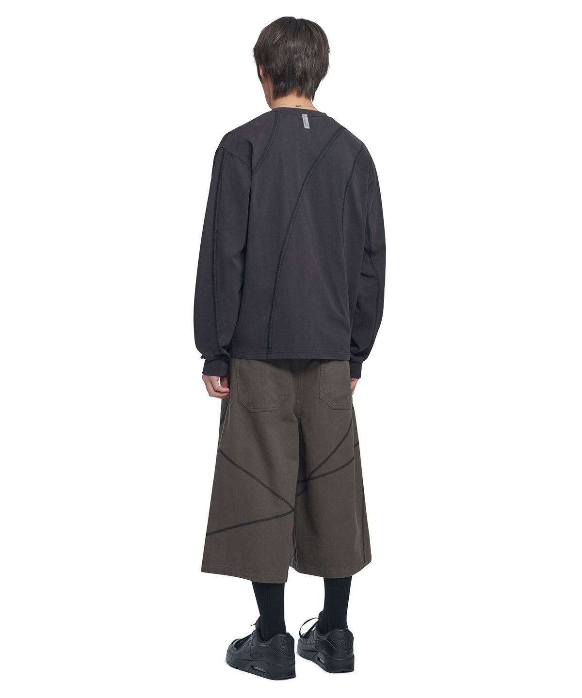노매뉴얼(NOMANUAL) OVERDYED CUTTING LONG SLEEVE TEE - WASHED BLACK