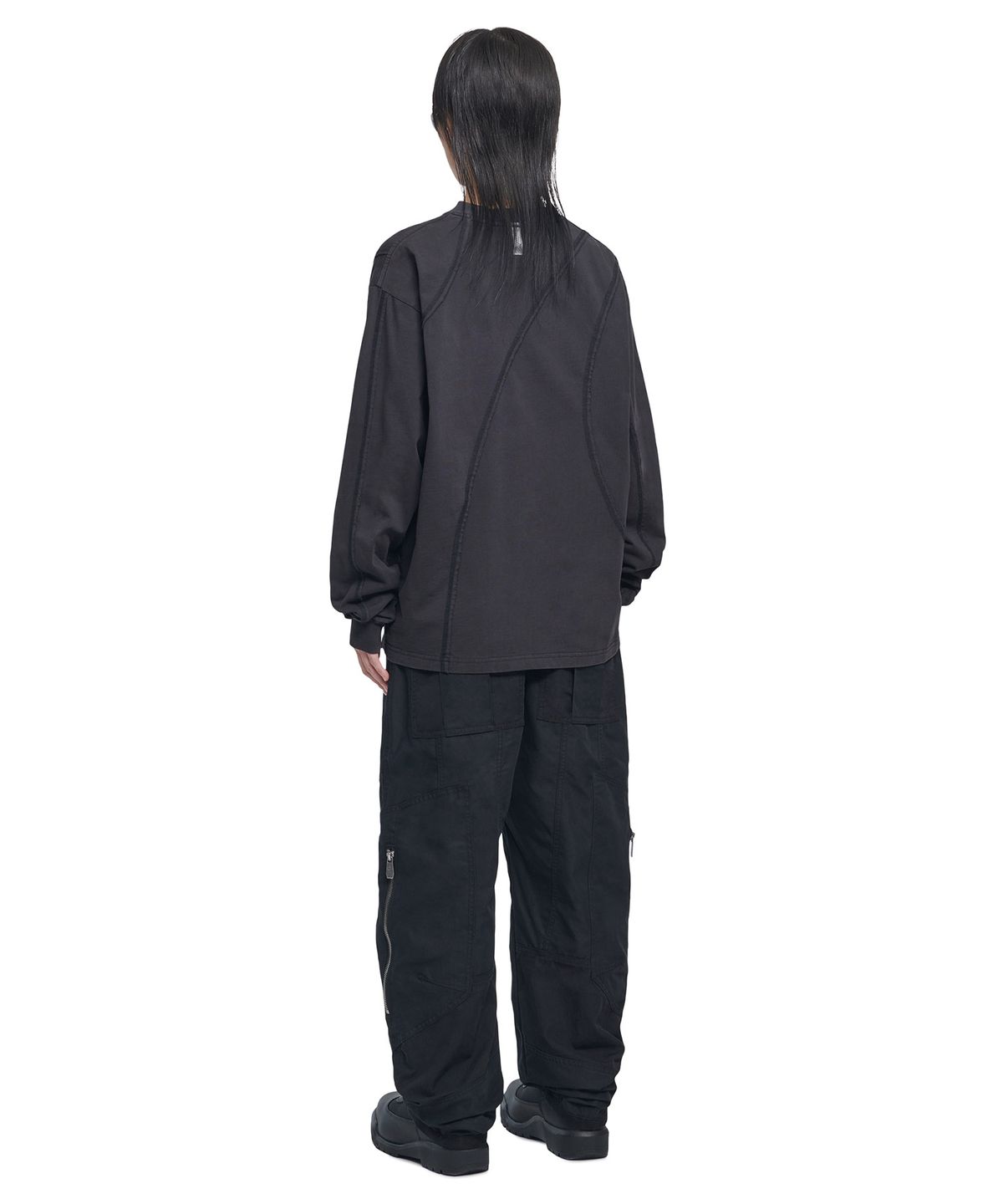 노매뉴얼(NOMANUAL) OVERDYED CUTTING LONG SLEEVE TEE - WASHED BLACK