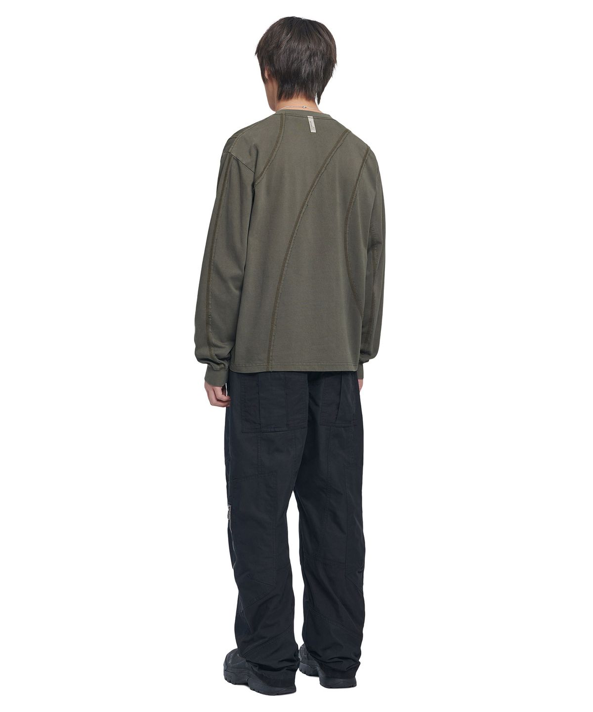 노매뉴얼(NOMANUAL) OVERDYED CUTTING LONG SLEEVE TEE - DEEP KHAKI