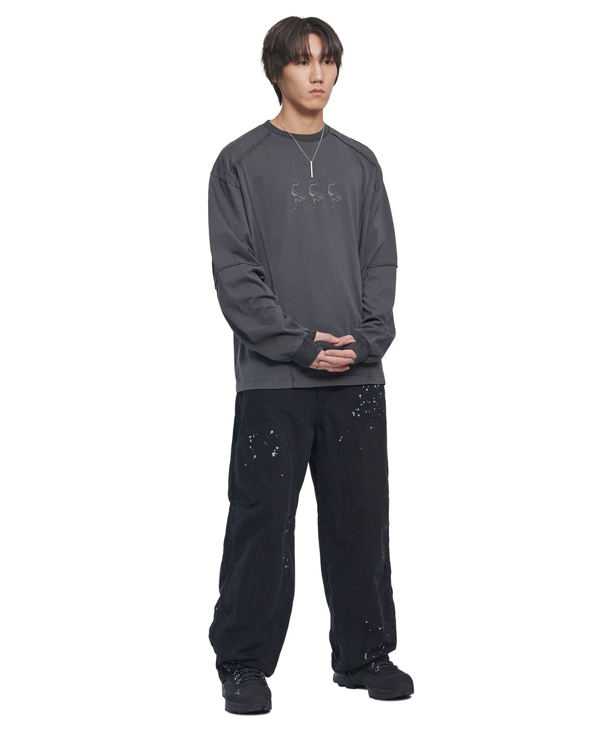 노매뉴얼(NOMANUAL) SLASH LONG SLEEVE TEE - CHARCOAL