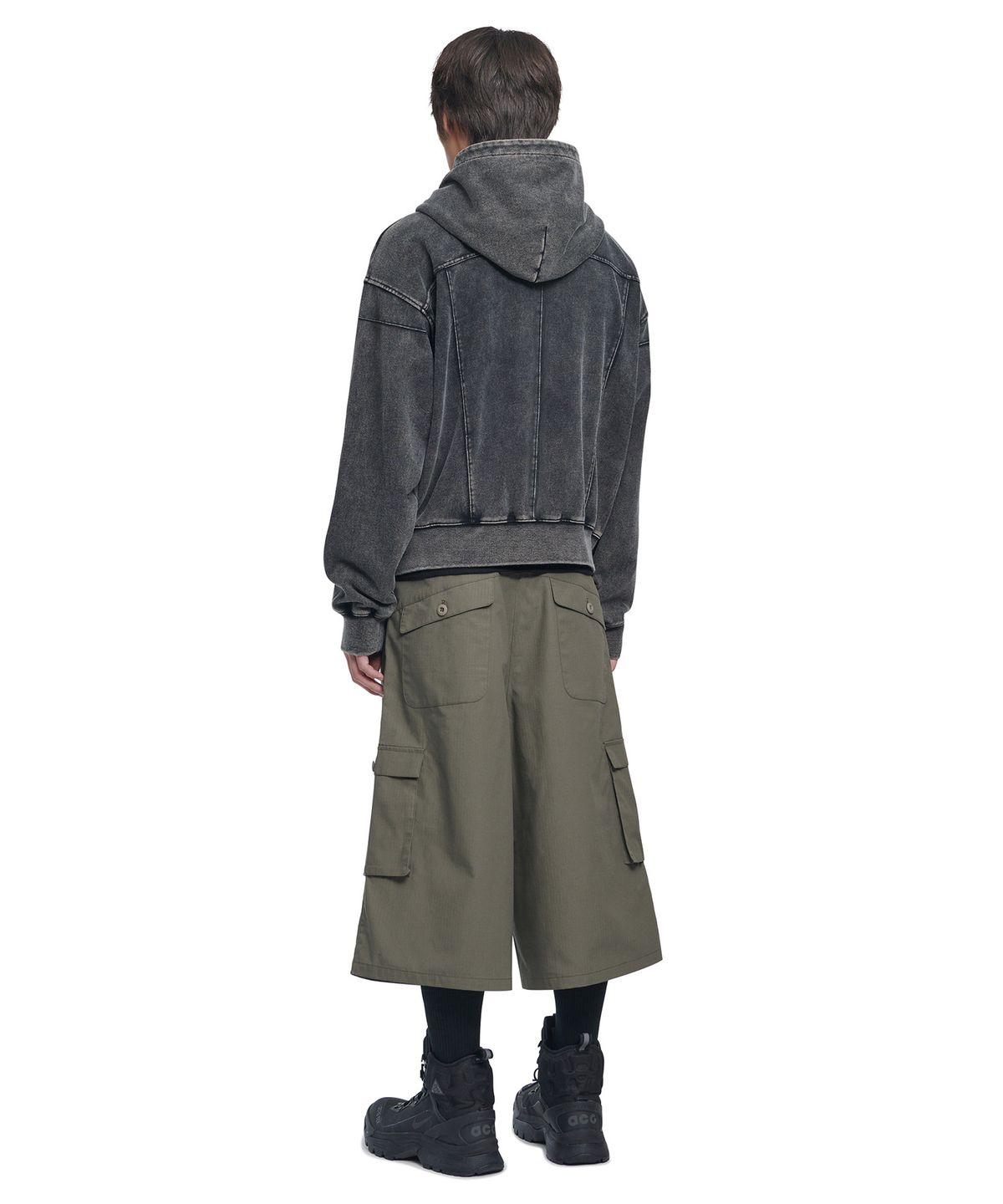 노매뉴얼(NOMANUAL) VINTAGE LAYER HOODED ZIP-UP - WASHED BLACK