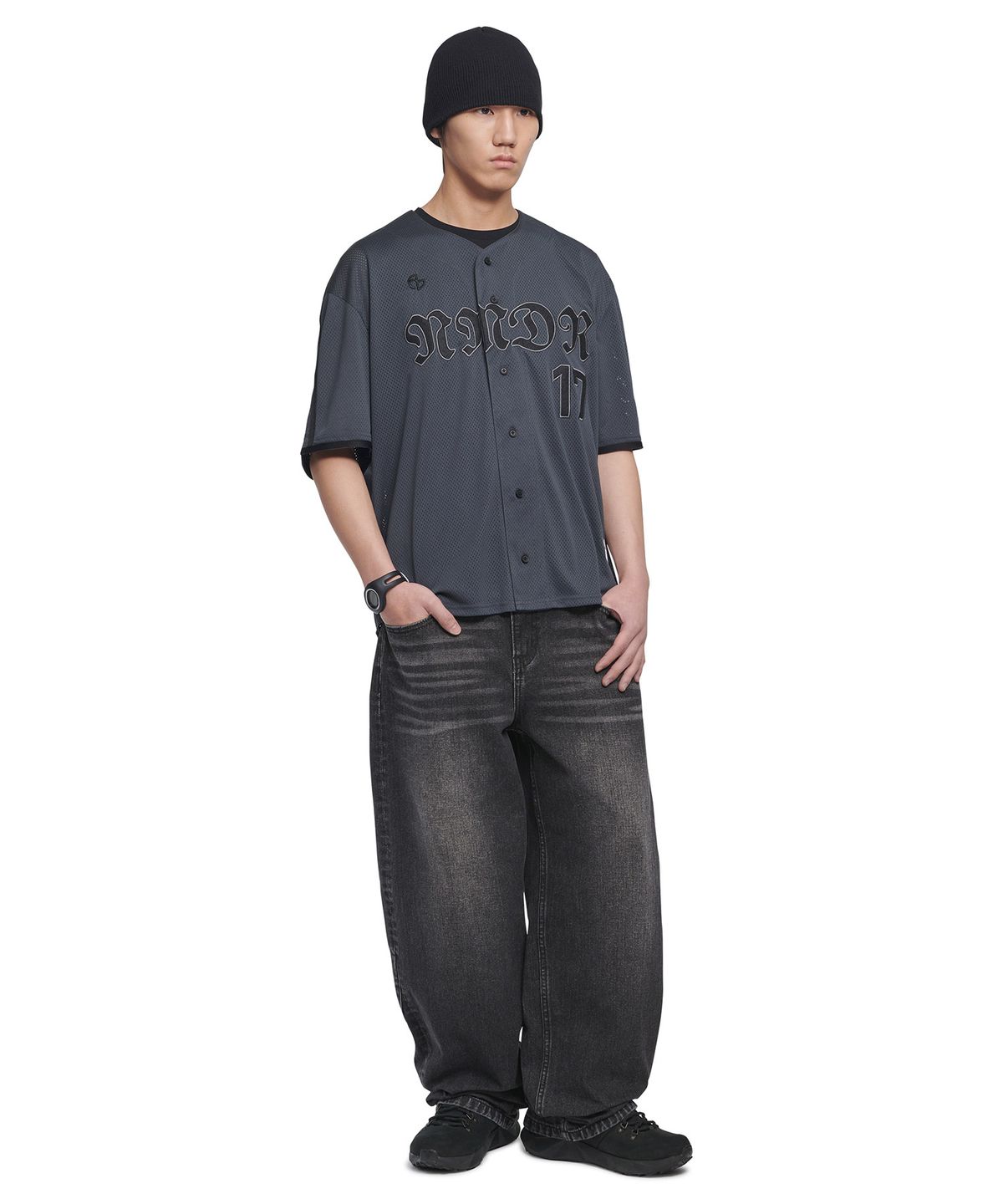 노매뉴얼(NOMANUAL) SMOKE BALL MESH JERSEY - CHARCOAL
