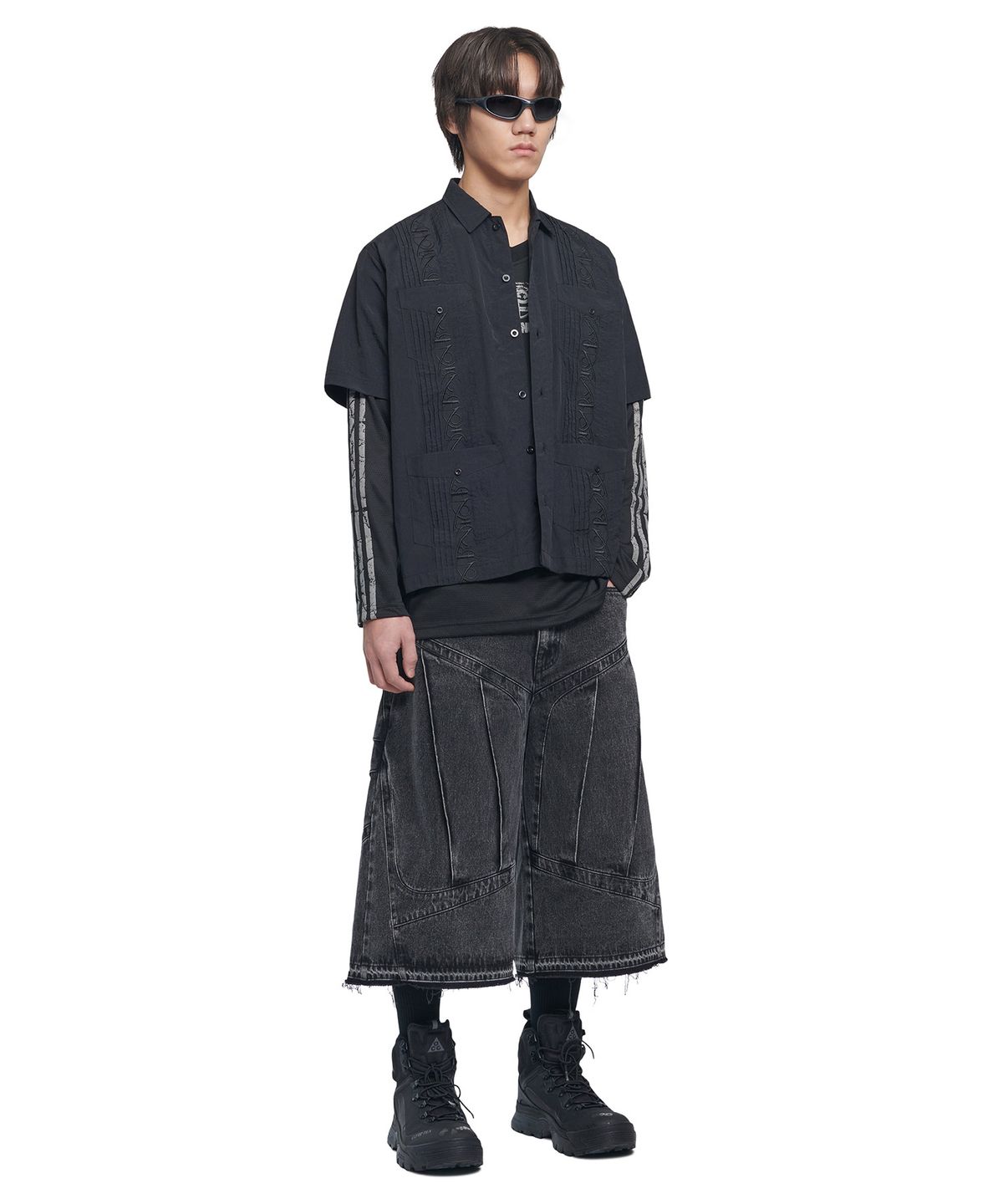 노매뉴얼(NOMANUAL) NM GUAYABERA HALF SLEEVE SHIRT - BLACK