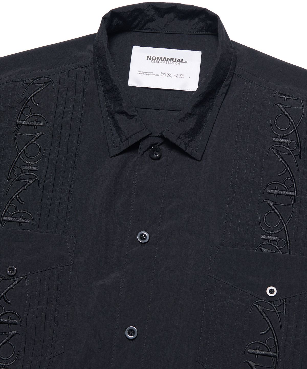 노매뉴얼(NOMANUAL) NM GUAYABERA HALF SLEEVE SHIRT - BLACK