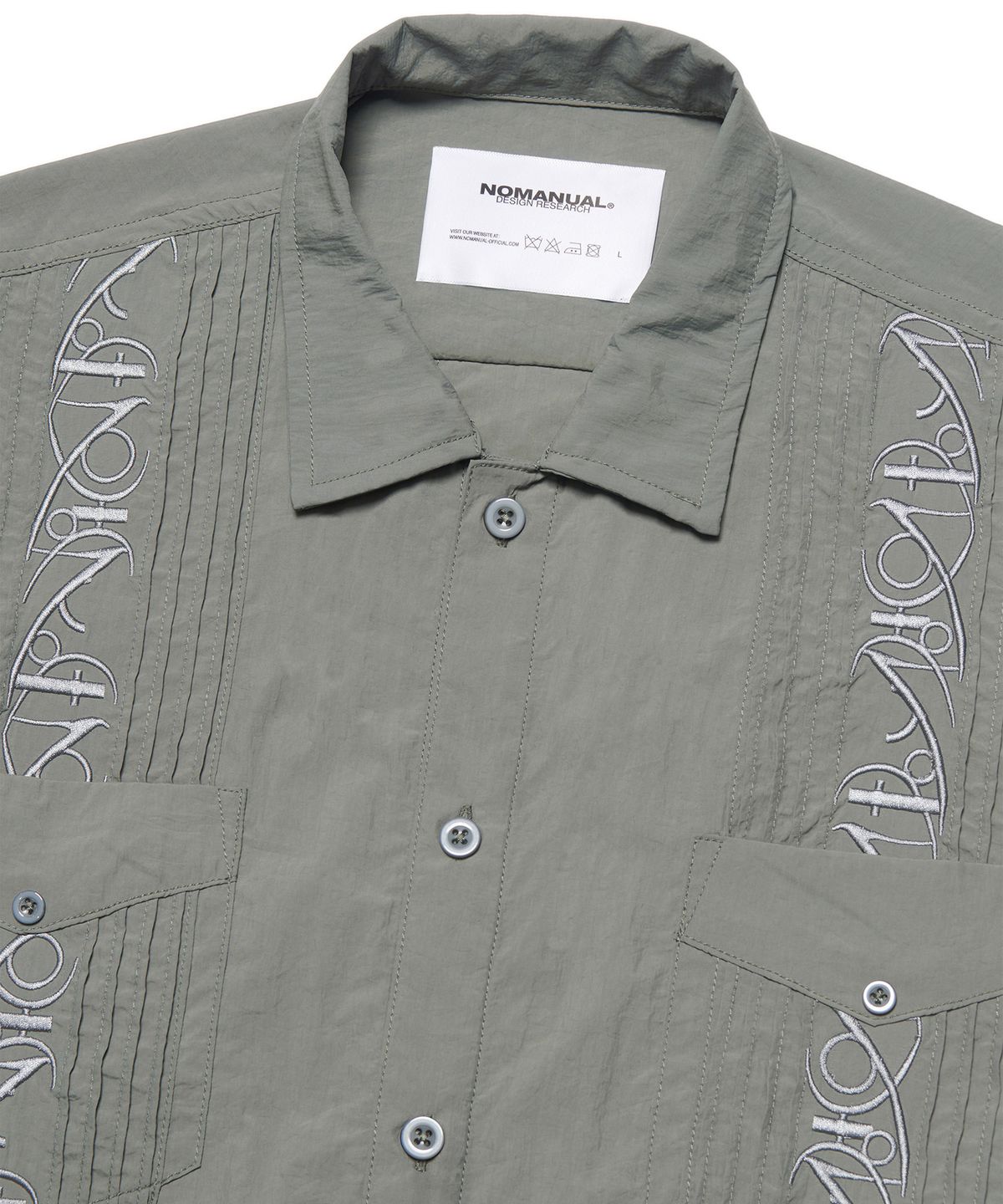 노매뉴얼(NOMANUAL) NM GUAYABERA HALF SLEEVE SHIRT - KHAKI GRAY