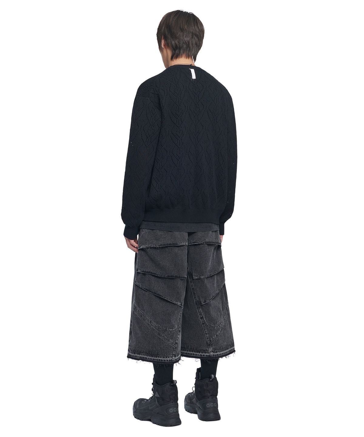 노매뉴얼(NOMANUAL) T.B PUNCHING KNIT CARDIGAN - BLACK