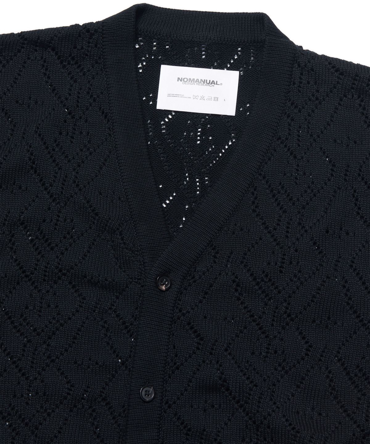 노매뉴얼(NOMANUAL) T.B PUNCHING KNIT CARDIGAN - BLACK