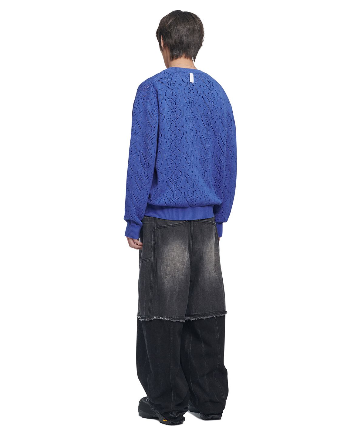 노매뉴얼(NOMANUAL) T.B PUNCHING KNIT CARDIGAN - LIGHT NAVY