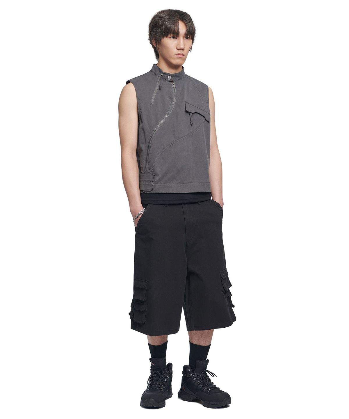 노매뉴얼(NOMANUAL) CURVED VEST - WASHED GRAY
