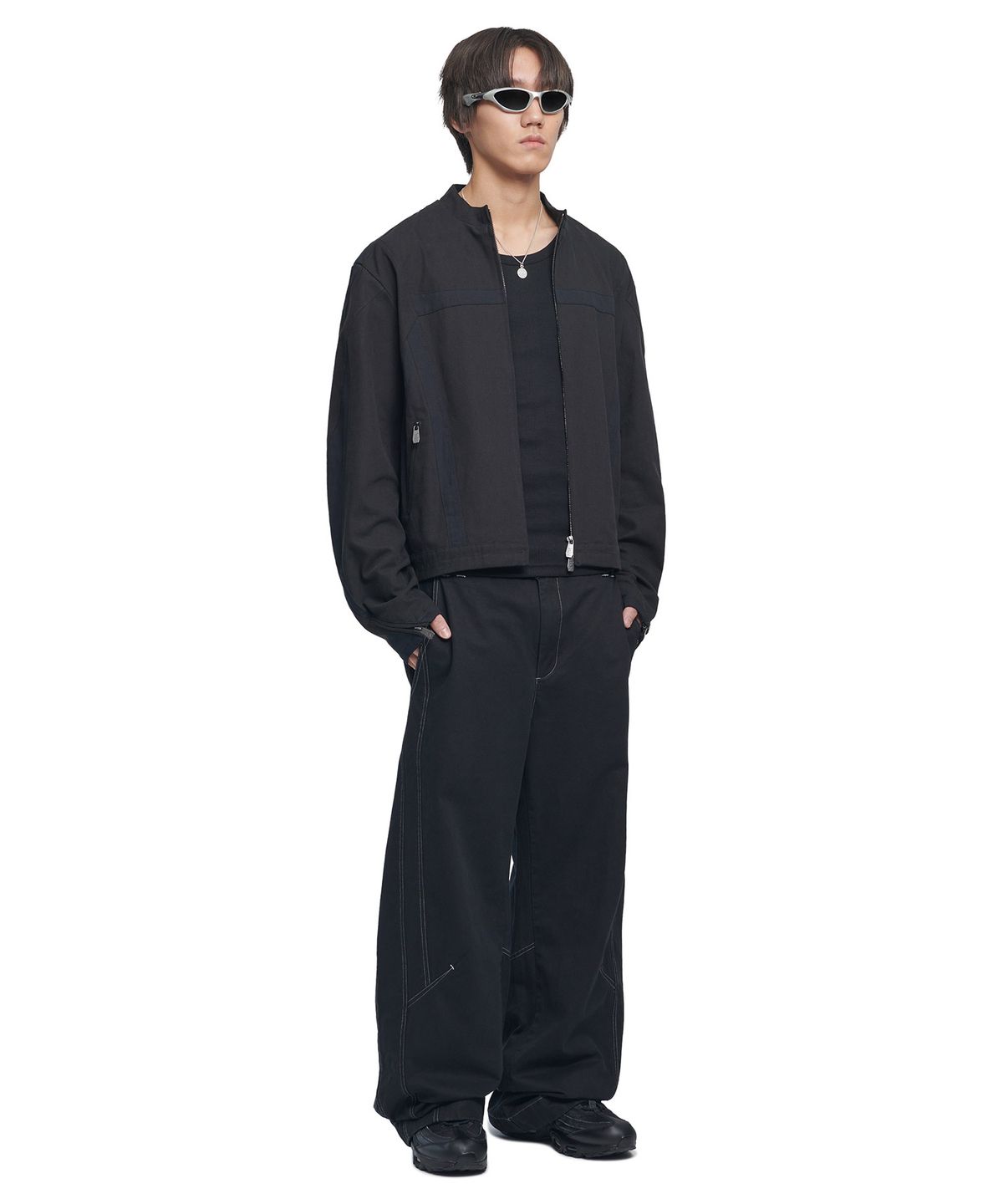 노매뉴얼(NOMANUAL) MULTI LINE MOTO JACKET - BLACK