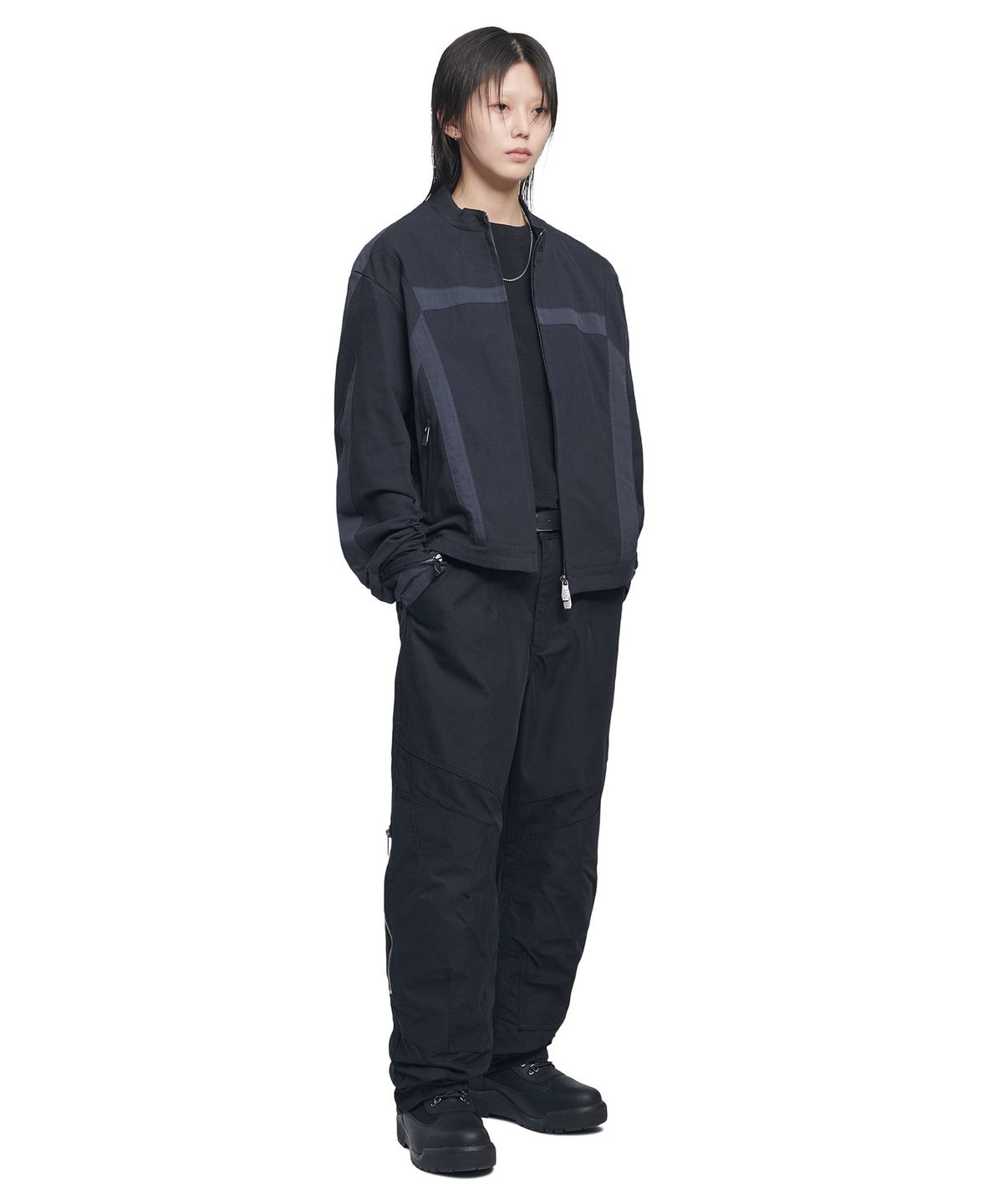 노매뉴얼(NOMANUAL) MULTI LINE MOTO JACKET - DARK NAVY