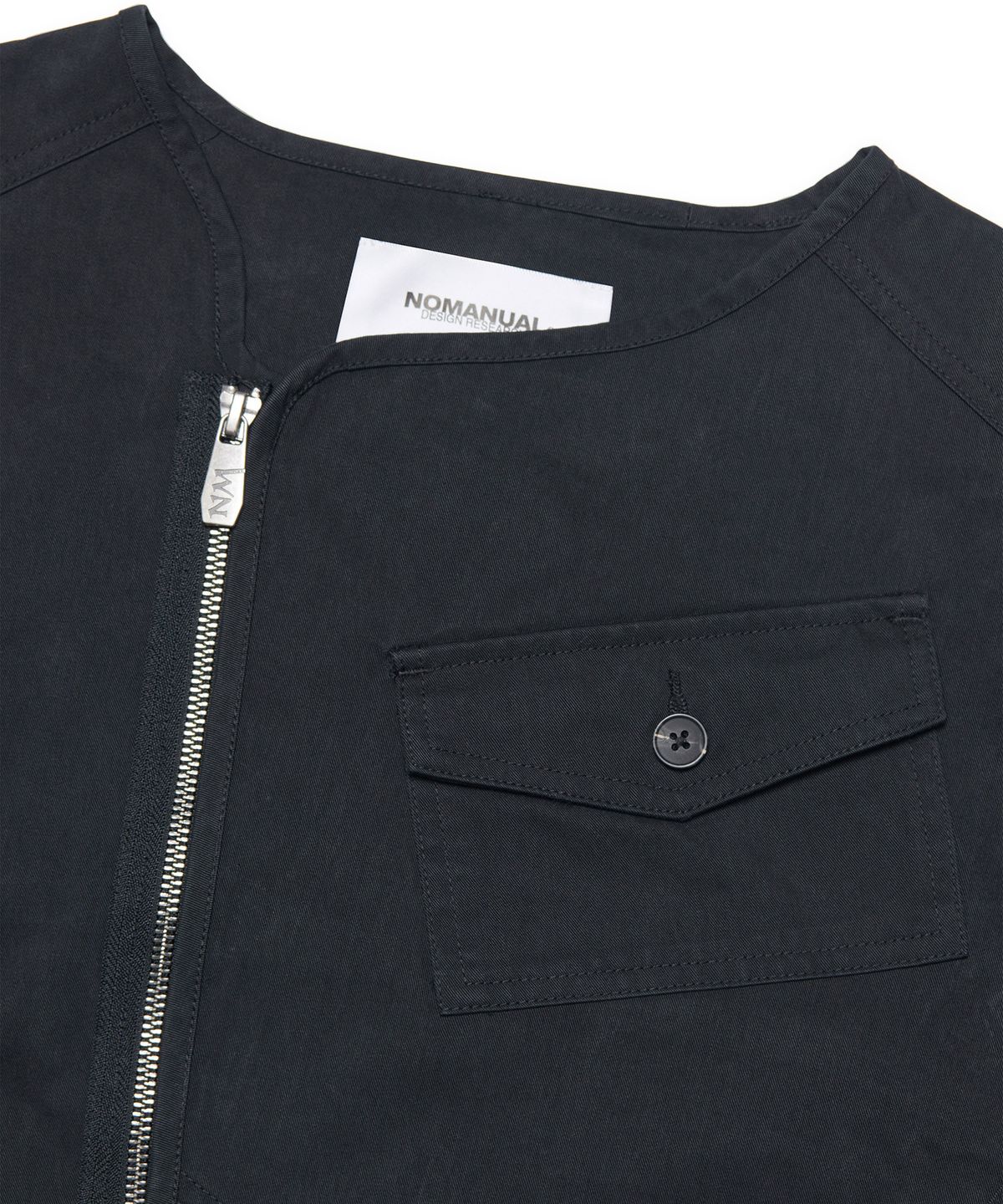 노매뉴얼(NOMANUAL) COLLARLESS JACKET - WASHED BLACK